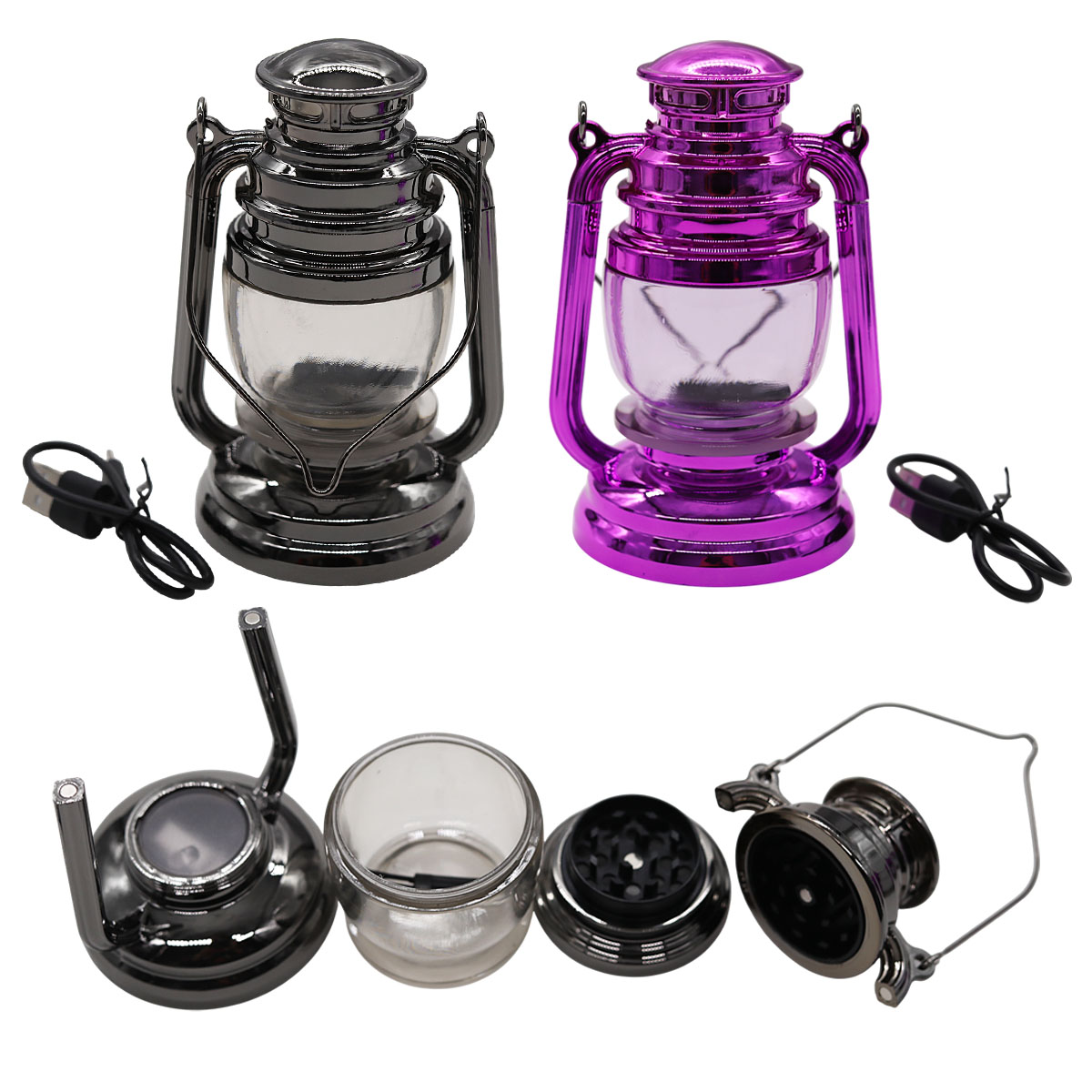 Crushers Metallic Look Lantern With LED Lights 3 Part Grinder (GR757) | Assorted Colors product image