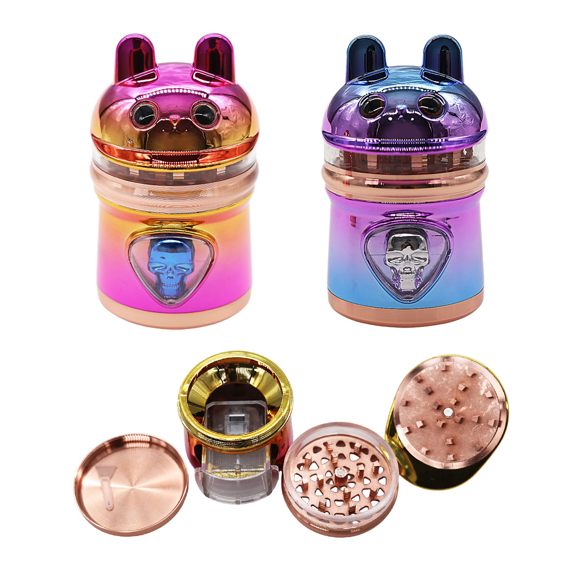 Crushers Rainbow Shaded Cat Shaped Zinc+Plastic 4 Part Grinder (GR758) | Assorted Colors product image
