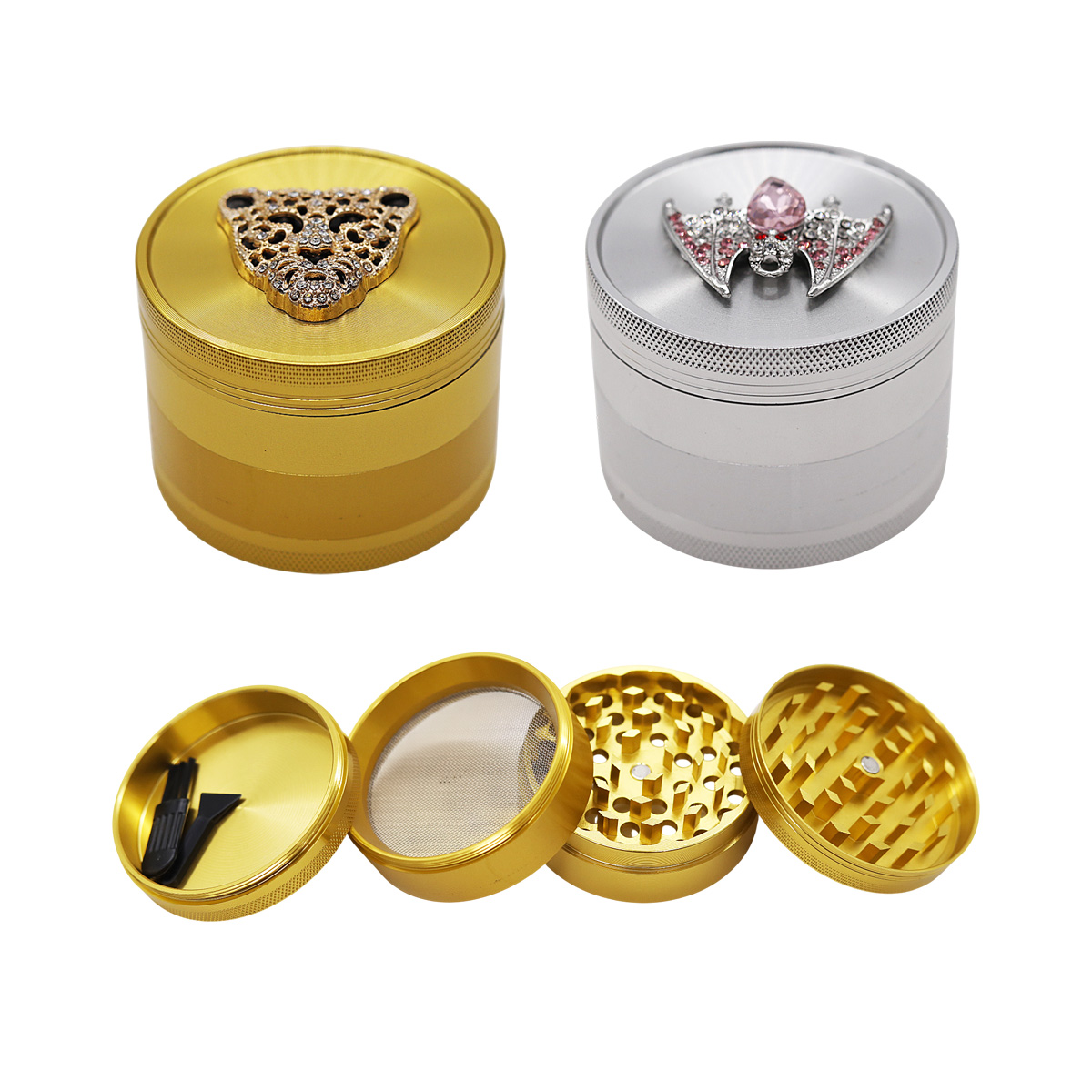 Crushers Studded Skull Head 4 Part Aluminium Grinder (GR734) | 63mm | Assorted Colors product image