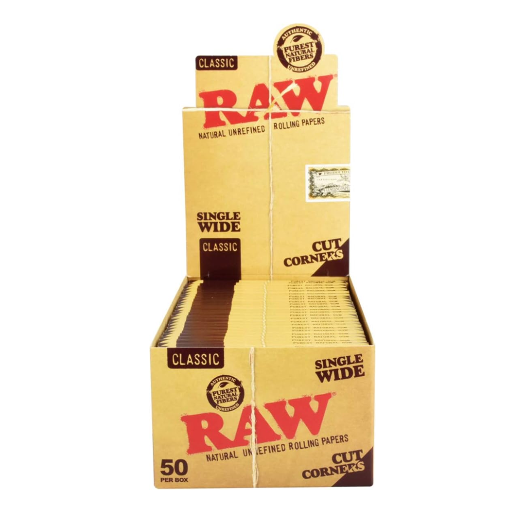 RAW Classic Cut Corners Rolling Papers | Single Wide | 50 Pack Display product image