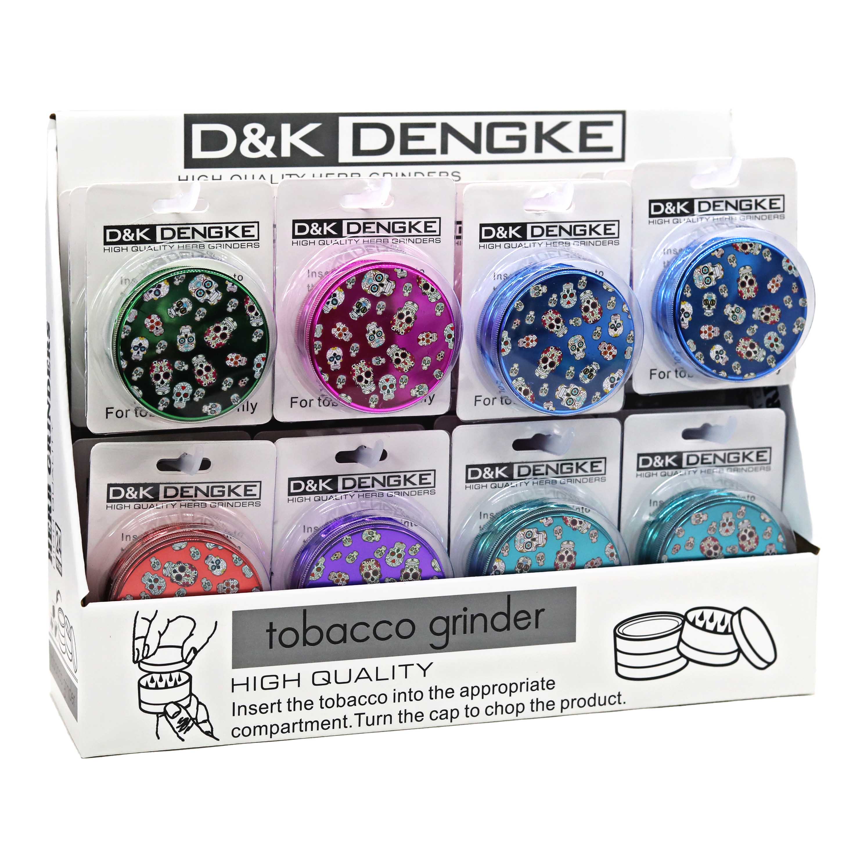 D&K Herb Grinder Acrylic Skull Head Theme (DK4004N) | 63mm | 24 Count Display | Assorted Colors product image