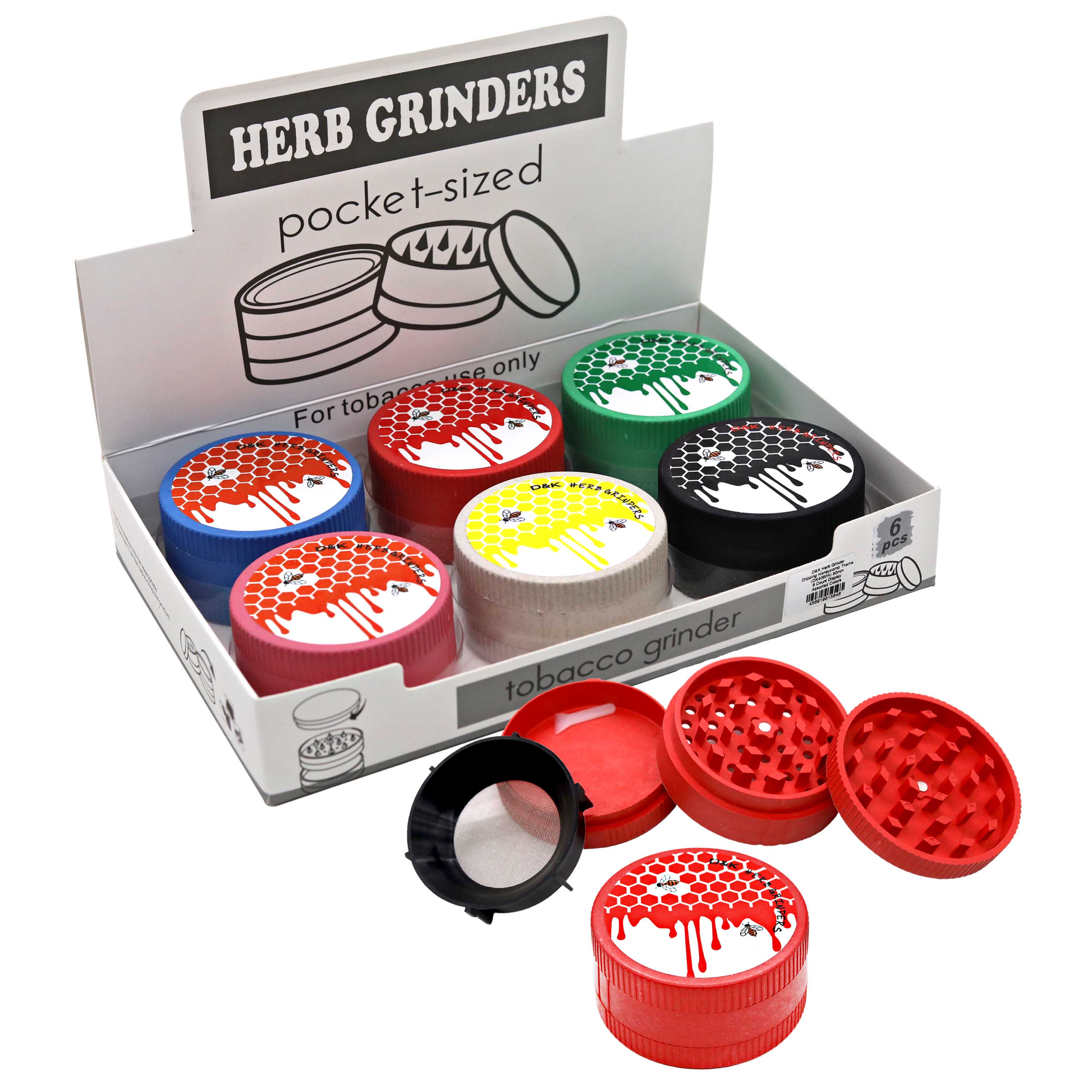 D&K Herb Grinder Dripping Honeycomb Theme (DK4060N) | 80mm | 6 Count Display | Assorted Colors product image