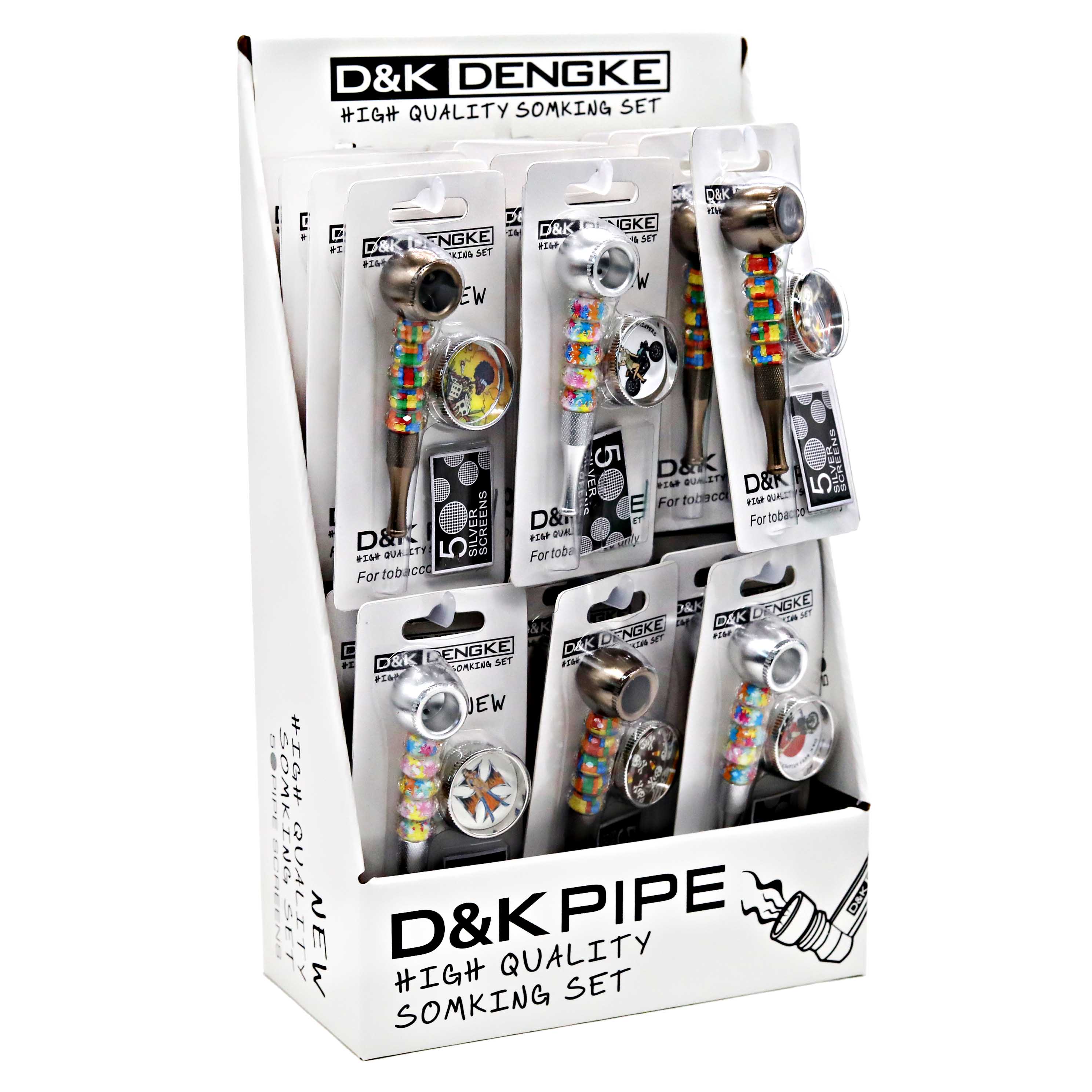 D&K Crystal Prism Metal Pipe & 30mm Grinder Set (DK8623B) | 24 Count Display | Assorted Colors product image