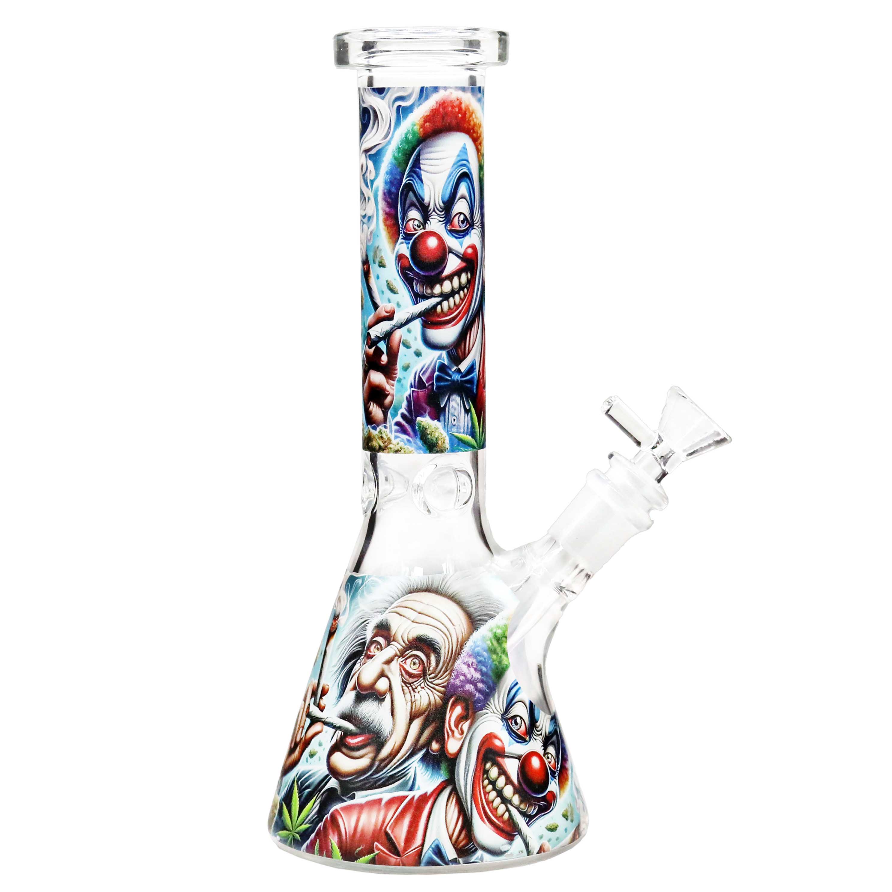 Scary Joker With Cigar Pictures Printed Design Beaker Waterpipe (DY-630) | 8 inch | Assorted Colors product image