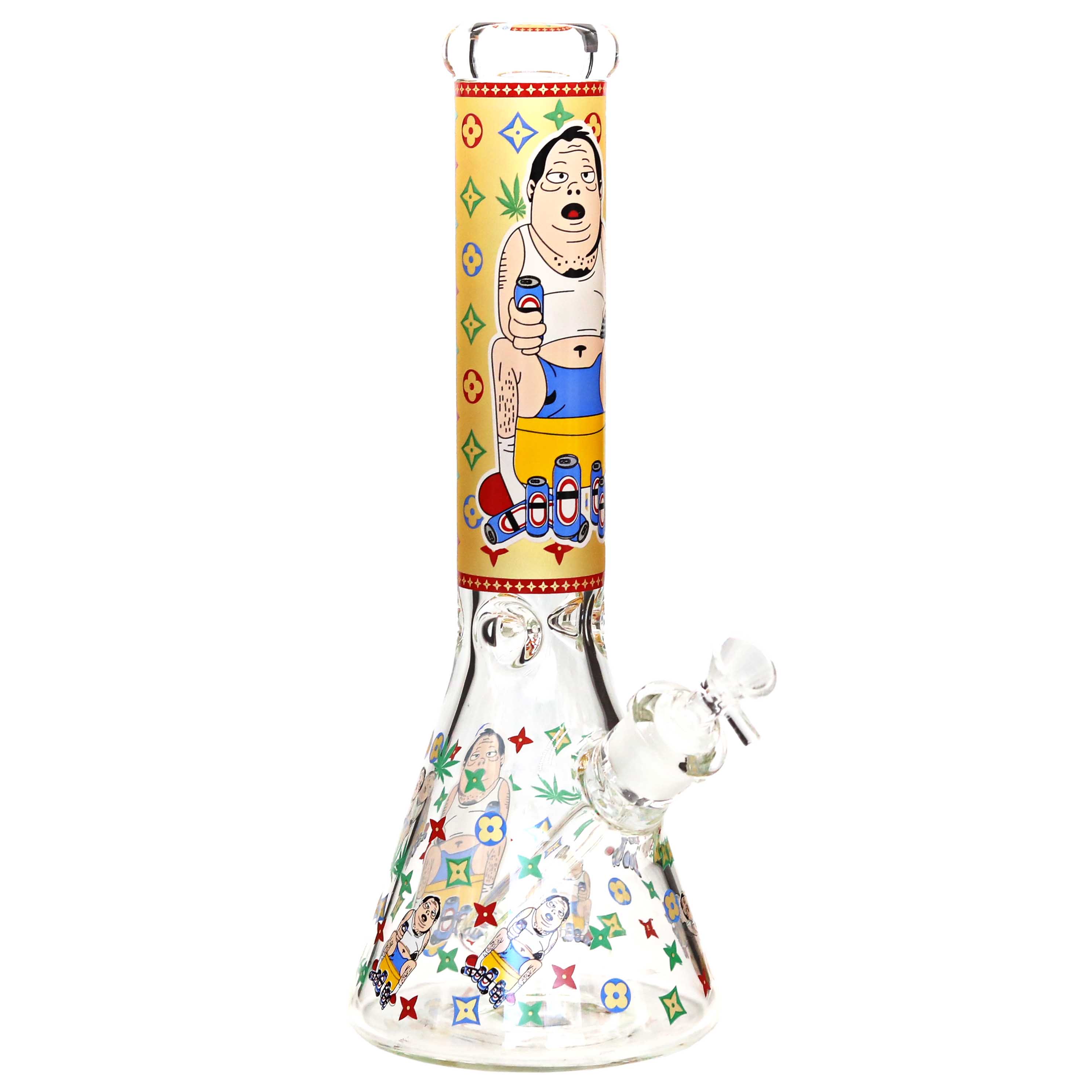 Man With Can With Flower And Leaf Design Beaker Waterpipe (DY-63) | 15 inch | Assorted Colors product image