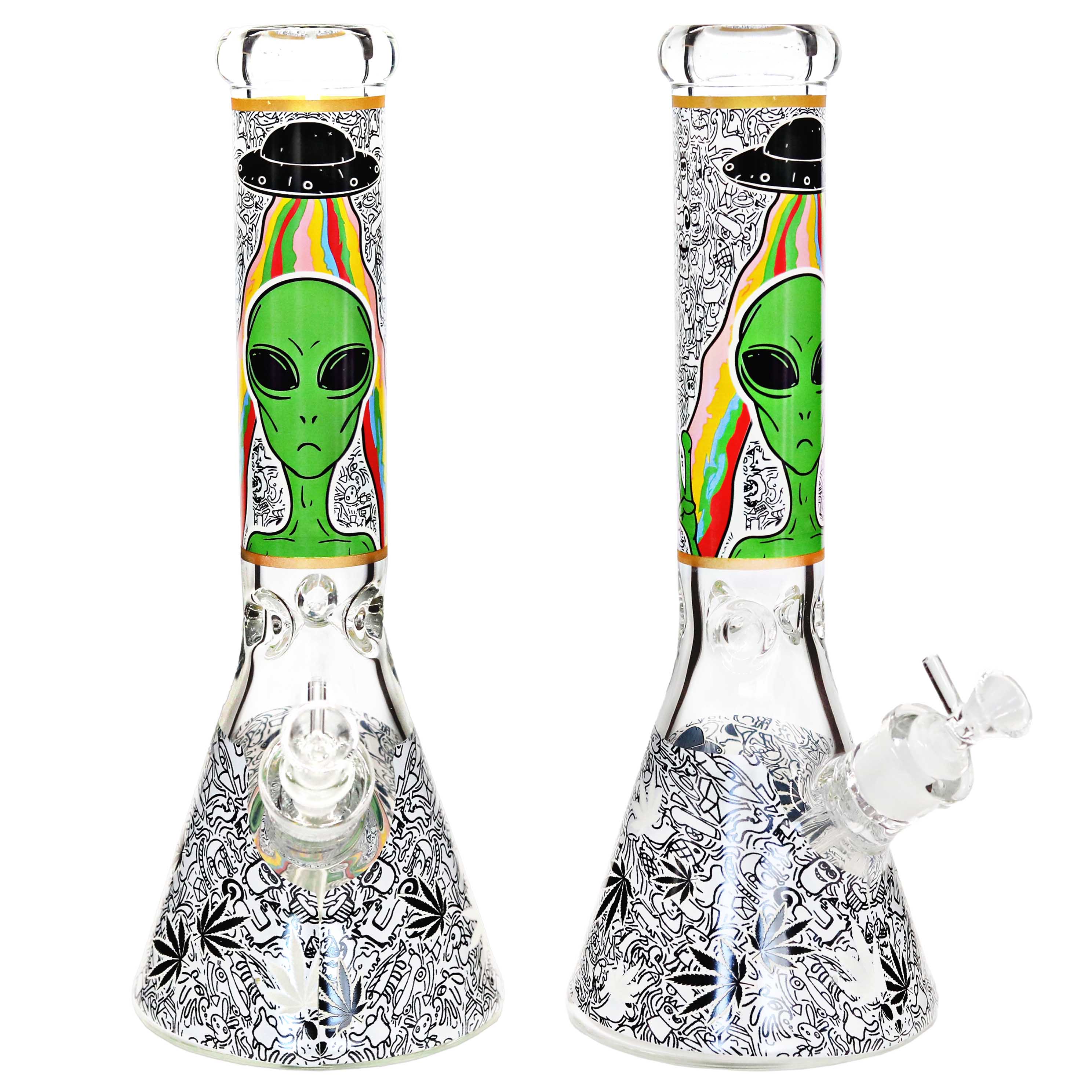 Guy with Cigar Leaves All Over Beaker Waterpipe (DY-658) | 15 inch | Assorted Colors product image