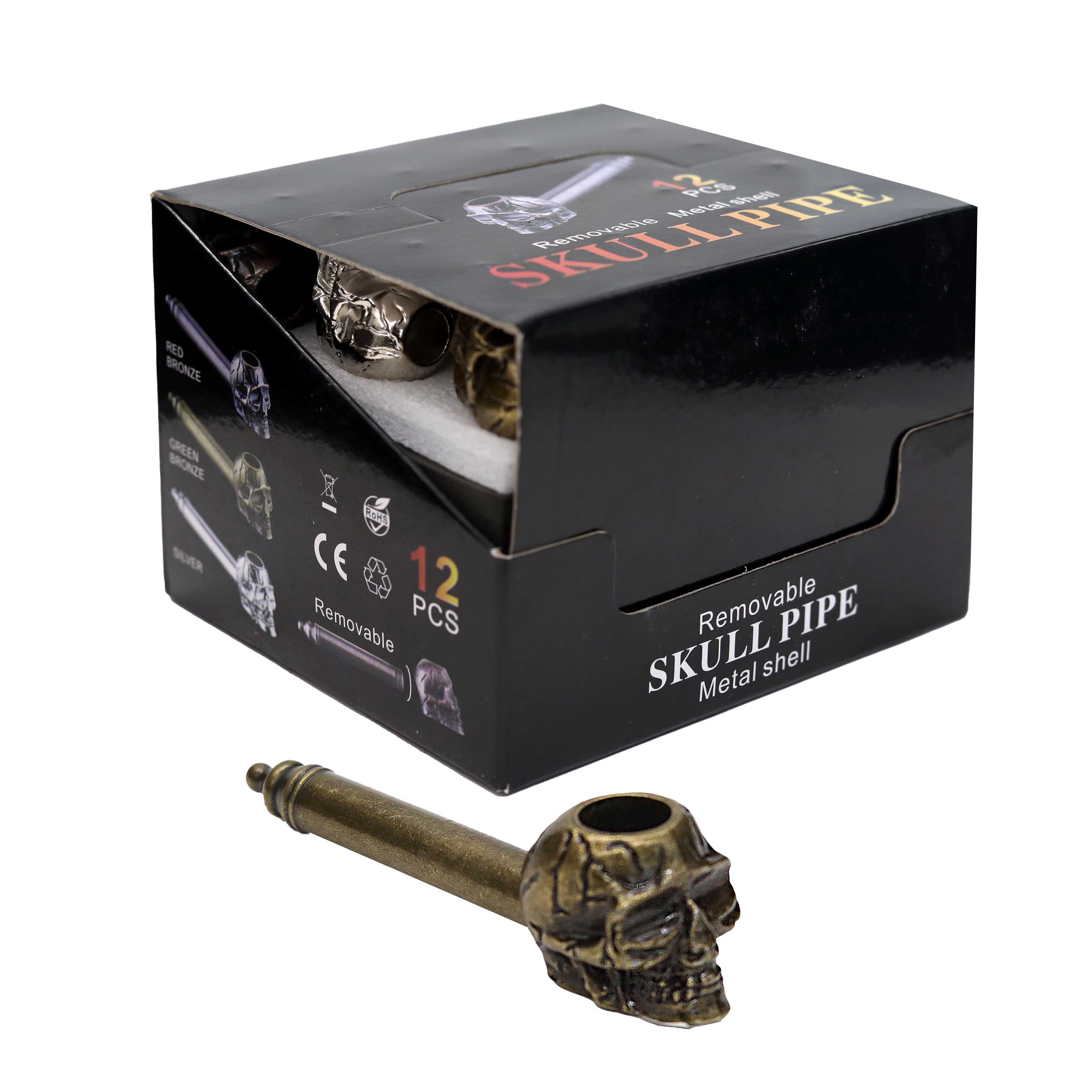 Detachable Skull Head Metal Pipe (SKKP-500) | 4 inch | 12 Count Display | Assorted Colors product image