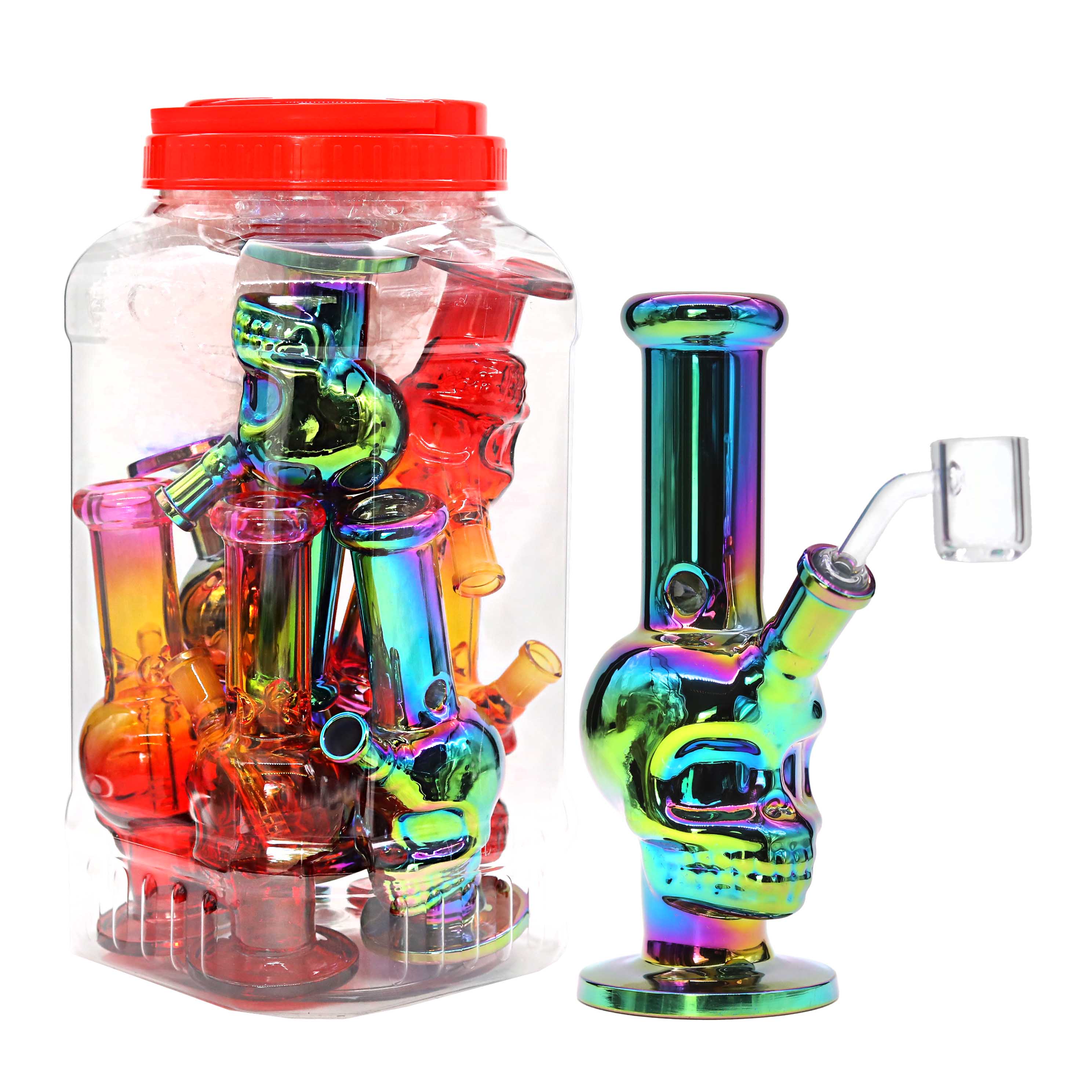 Electroplated Skull Cylindrical Waterpipe With Banger (WP3044) | 7.5 inch | 8 Count Display product image