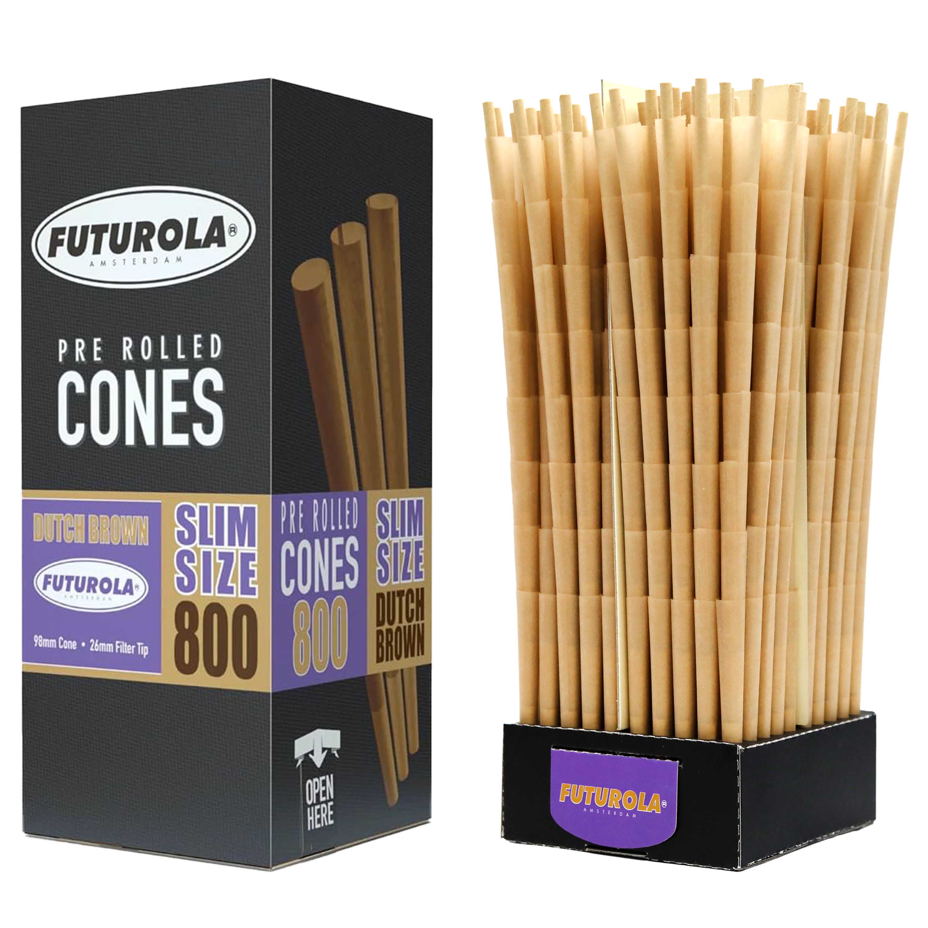 Futurola Tyson Pre-Rolled Cones | Slim Size | 98mm | 800 Count Display | Dutch Brown product image