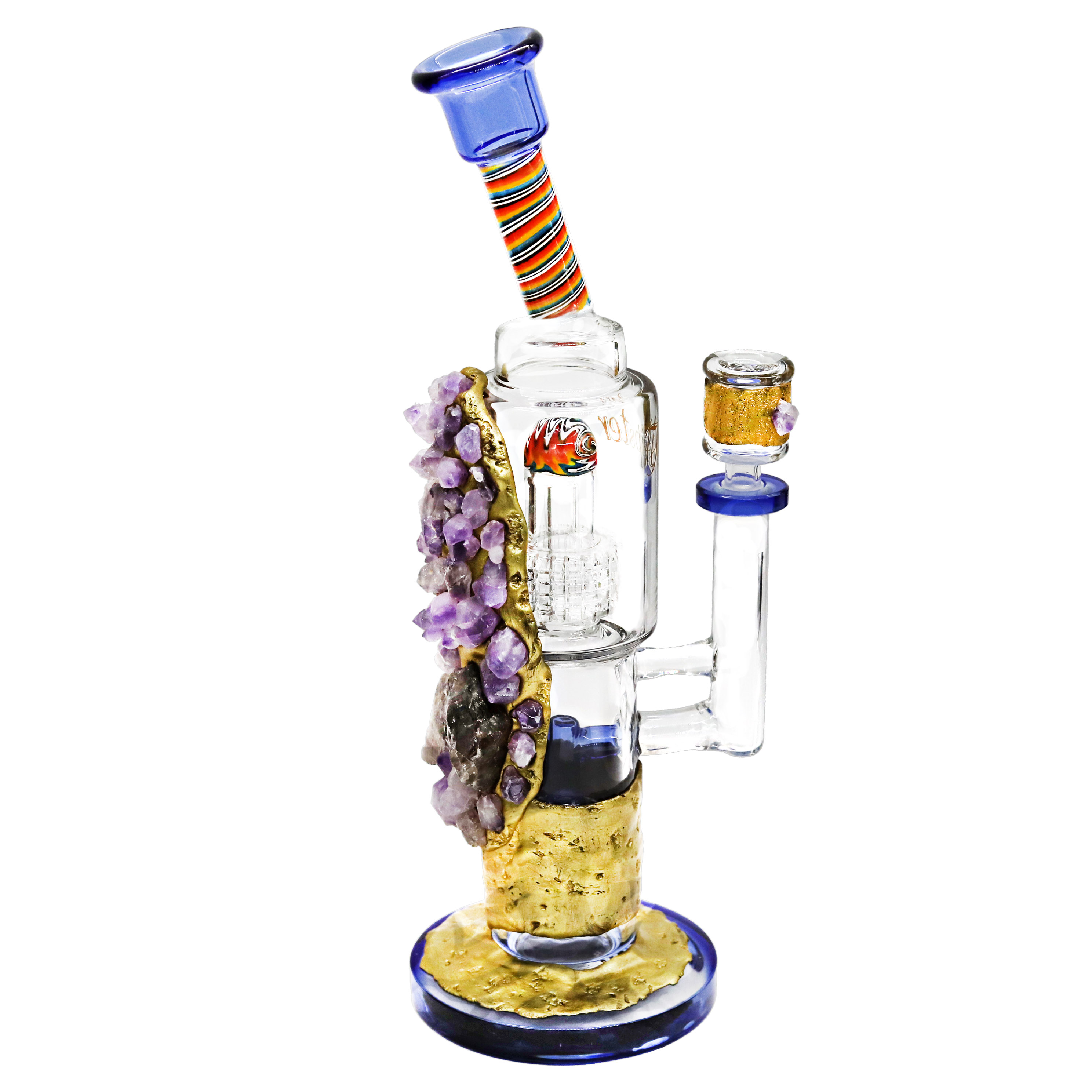Hand Painted Flamed And Stone Set Twisted Tubing Top Straight Waterpipe (GB005) | 14 inch | Assorted Colors product image