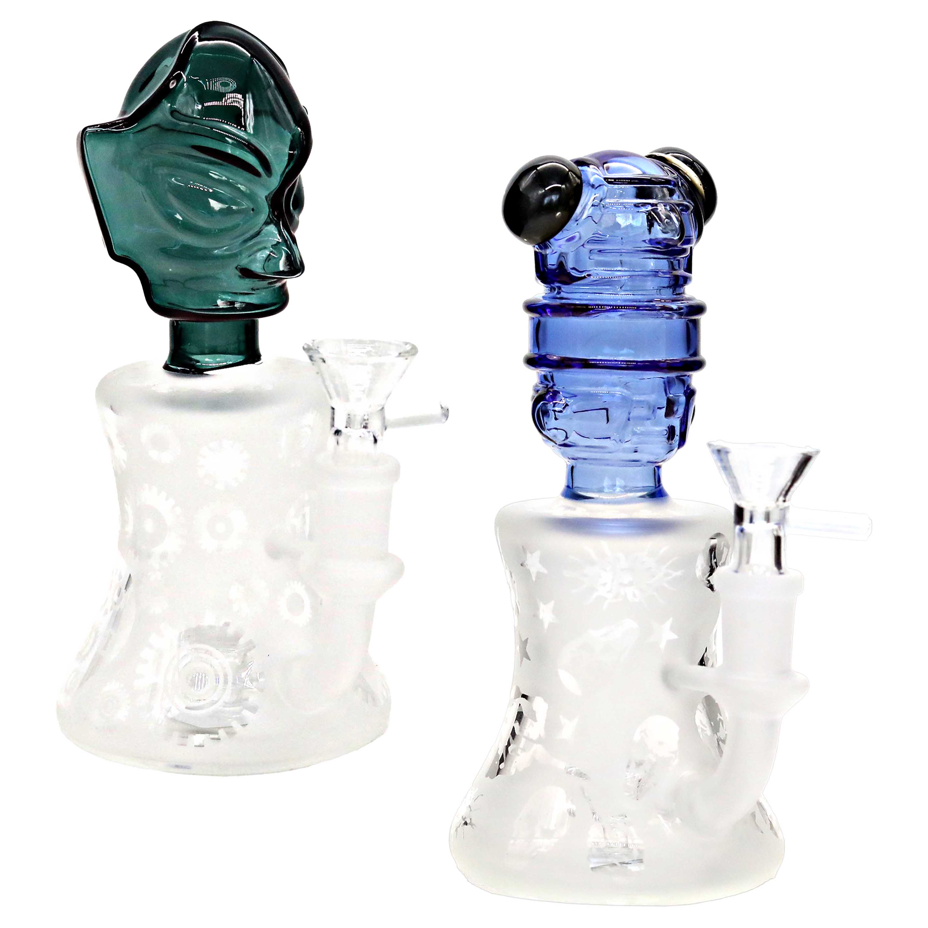 Frosted Body With Character Faces Top Bell Shaped Waterpipe (GBL25/26) | 6 inch | Assorted Colors product image
