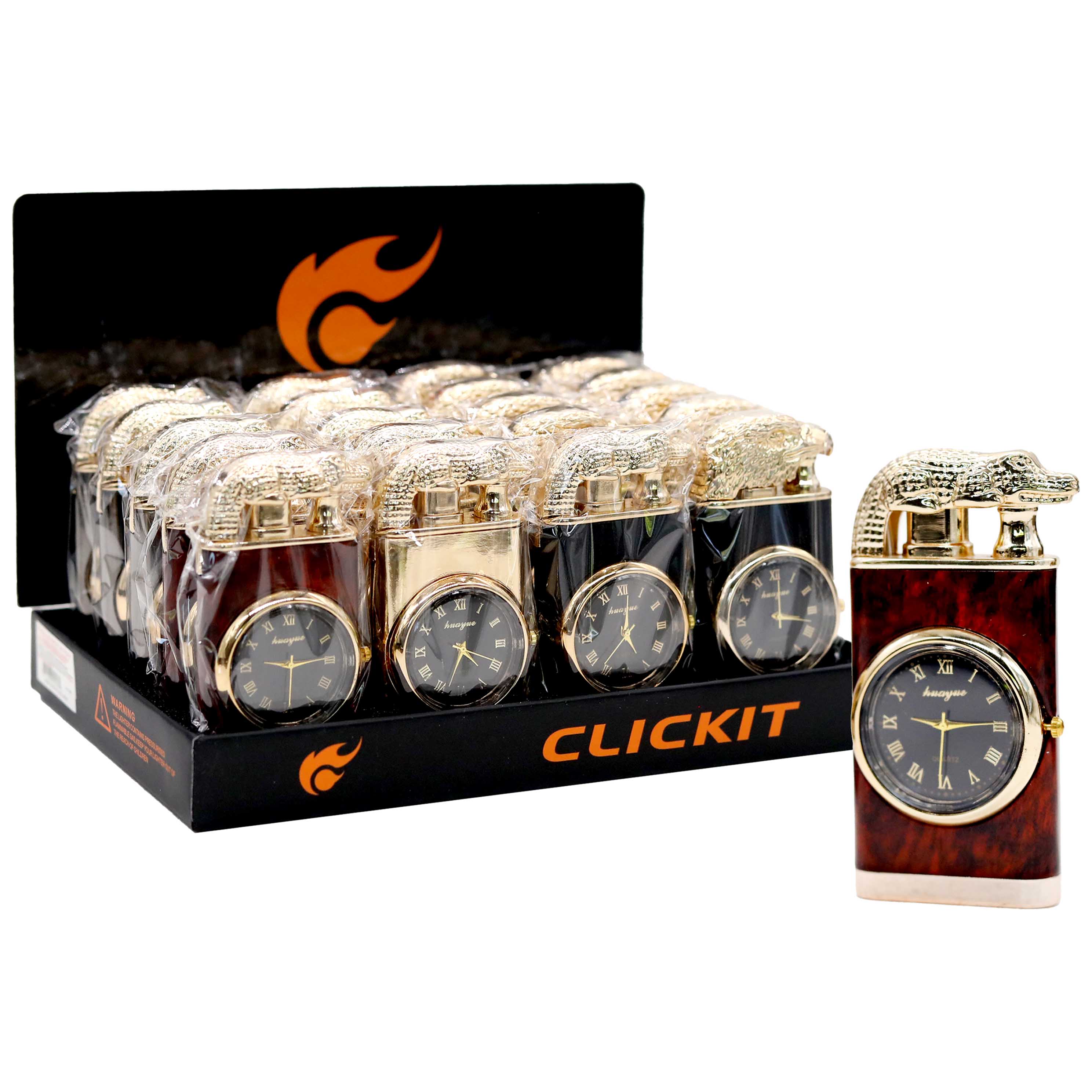 Clickit Crocodile Head With Analog Clock Face Flame Lighters (GH-7269) | 20 Count Display product image