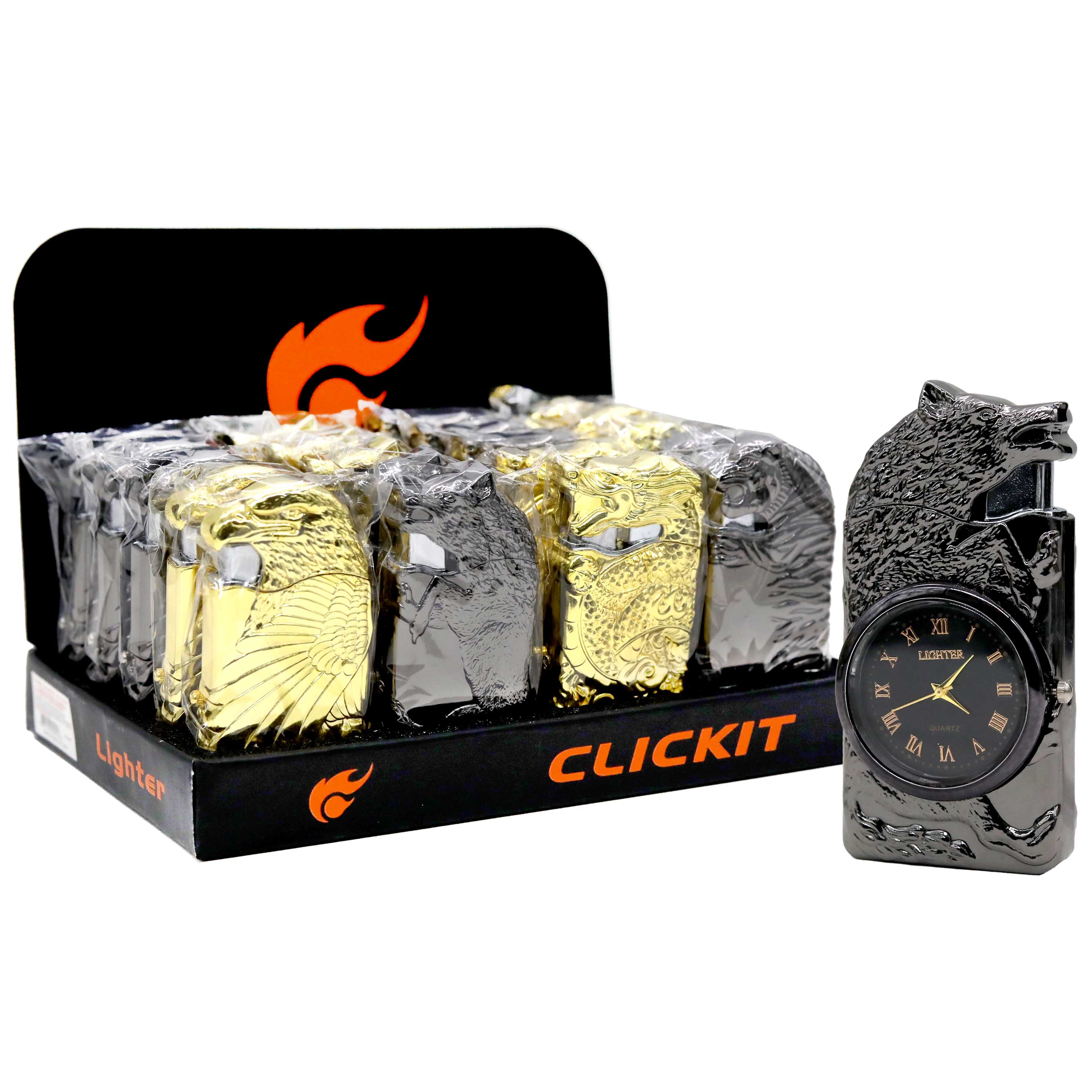 Clickit Eagle Lid & LED Clock Single Torch Lighters (GH-7268) | 20 Count Display product image