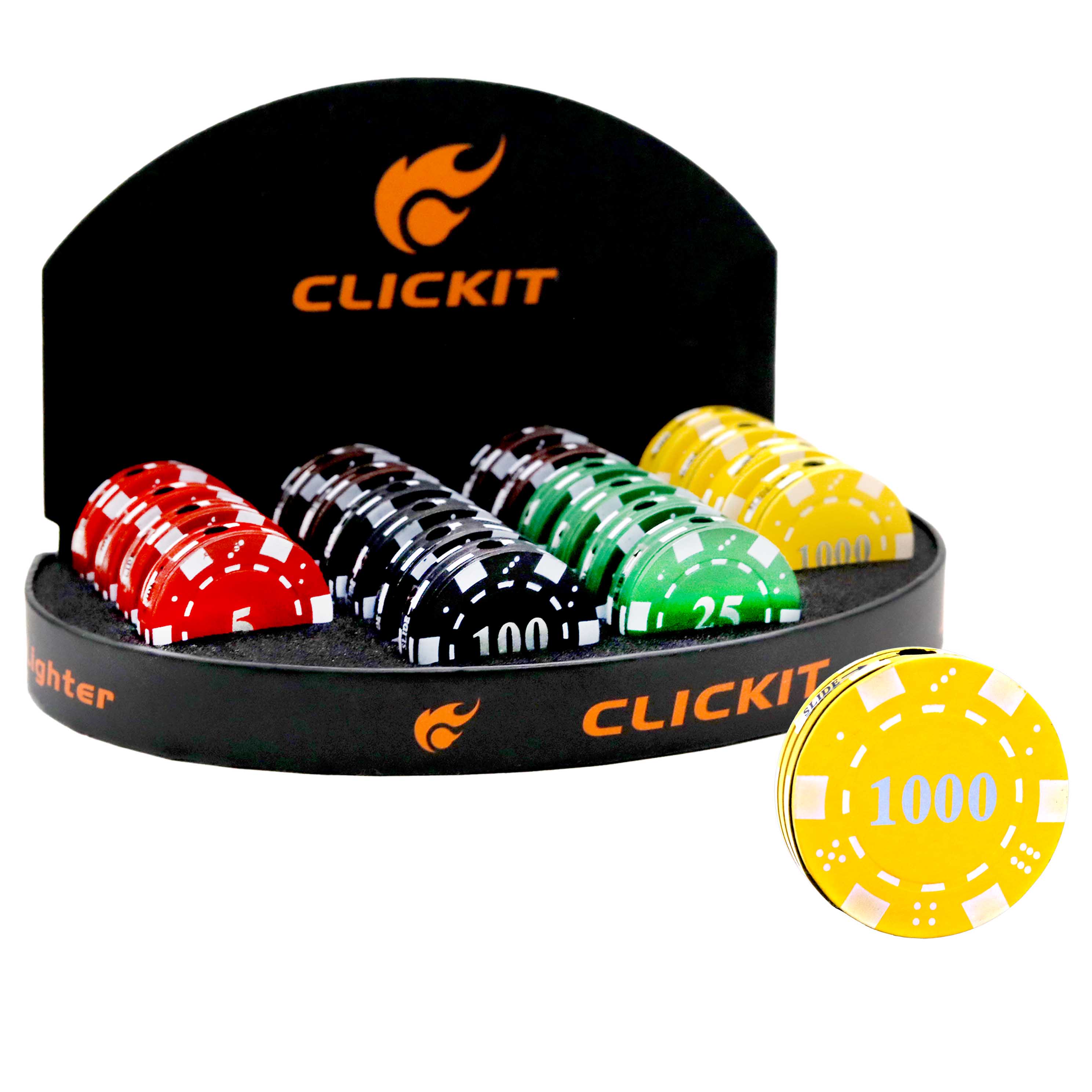 Clickit Casino Chips Flame Lighters (GH-7210) | 20 Count Display product image