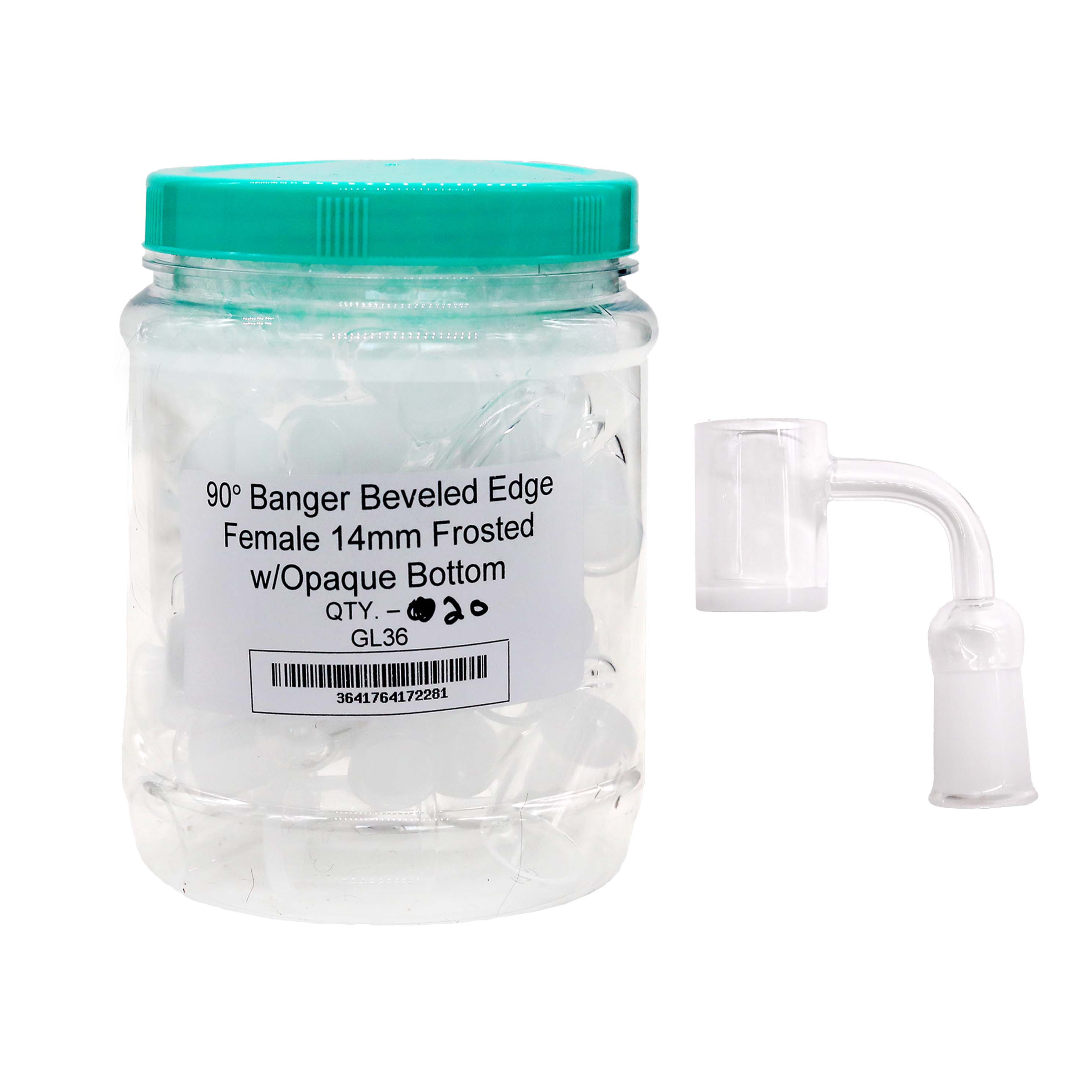 Clear Beveled Edge Female Banger 90 Degree With Opaque Bottom (GL36) | 14mm | 20 Count Display product image