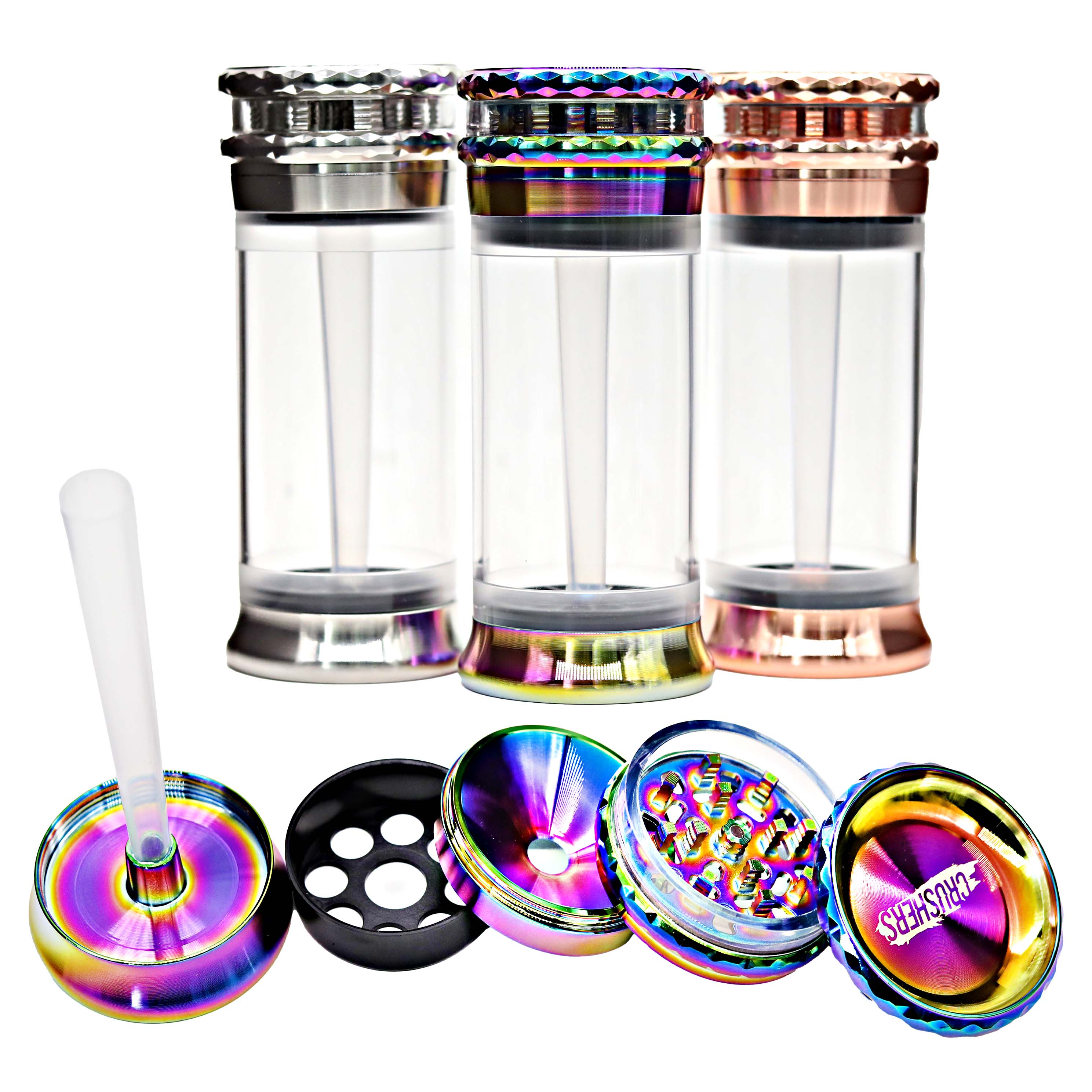 Crushers Convex Head 4 Part Tall Grinder (GR1605) | 63mm | Rainbow Shaded product image