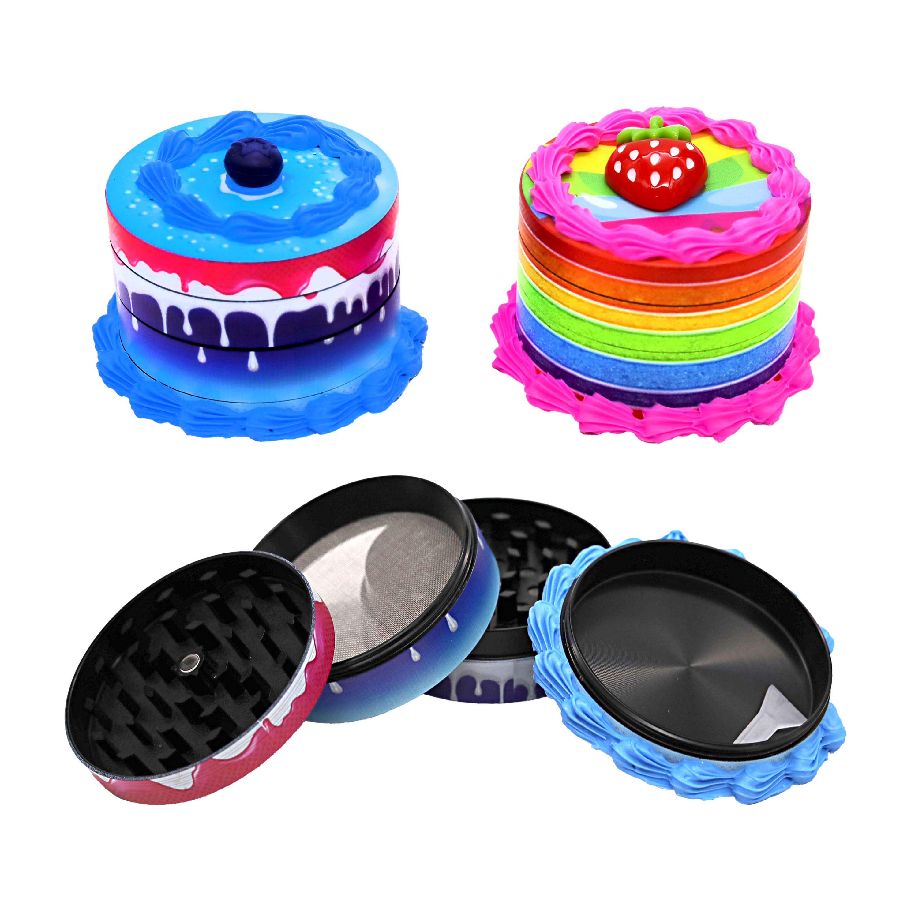 Crushers Birthday Cake Fancy Designs 4 Part Grinder (GR404) | 63mm | Assorted Colors product image