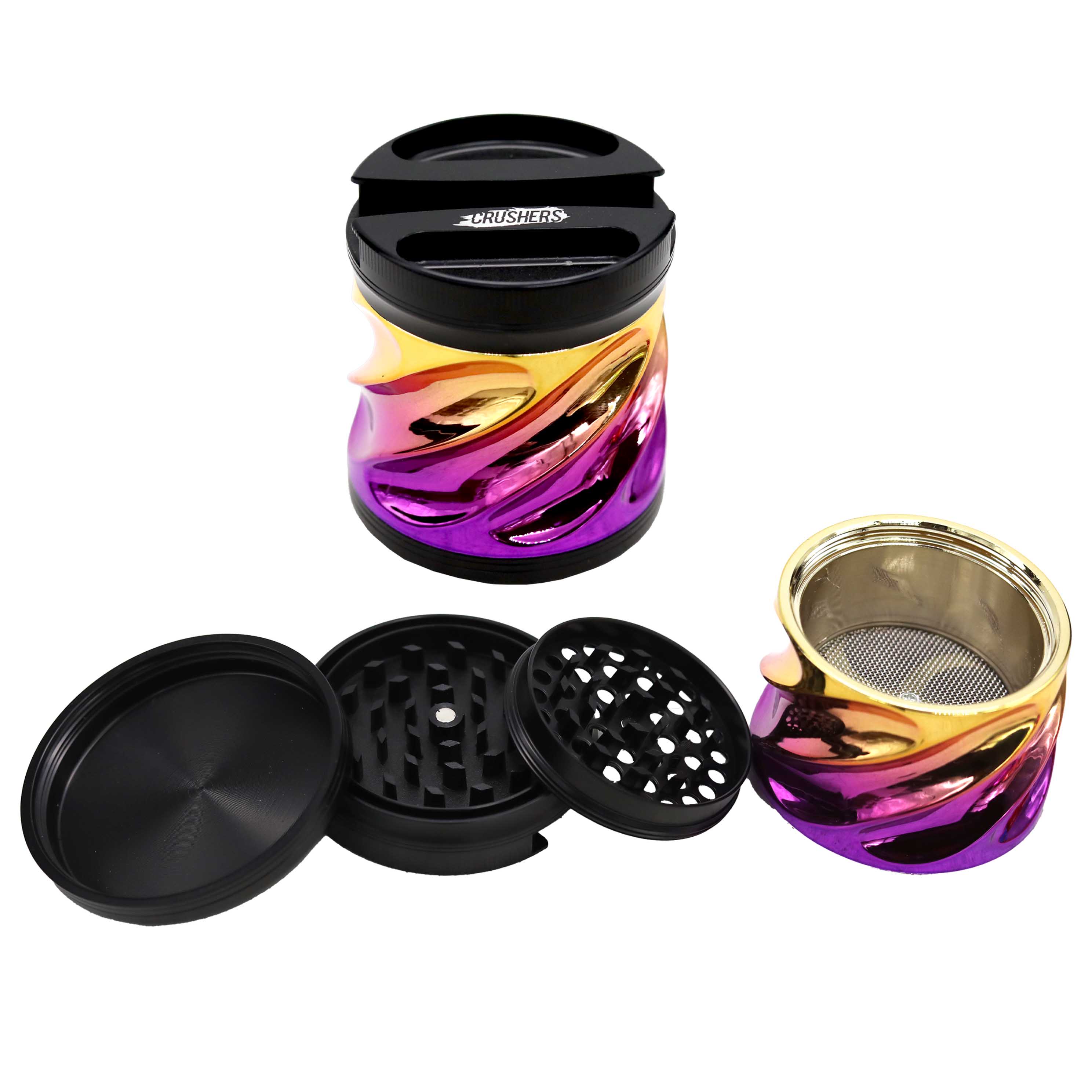 Crushers Wavy Design Double Shaded Black Top And Base 4 Part Grinder (GR406) | 75mm | Assorted Colors product image