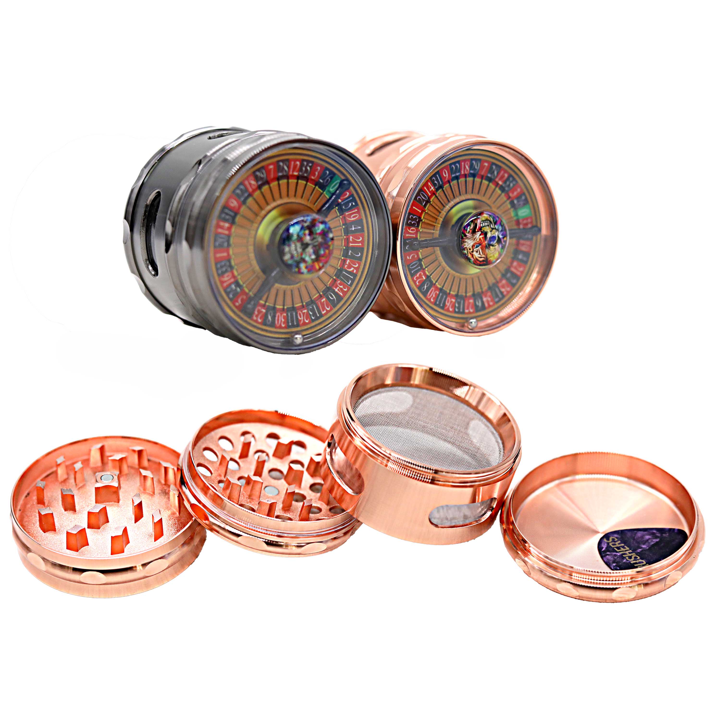 Crushers Roulette Wheel Game See Through Metallic 4 Part Grinder (GR408) | 63mm | Assorted Colors product image