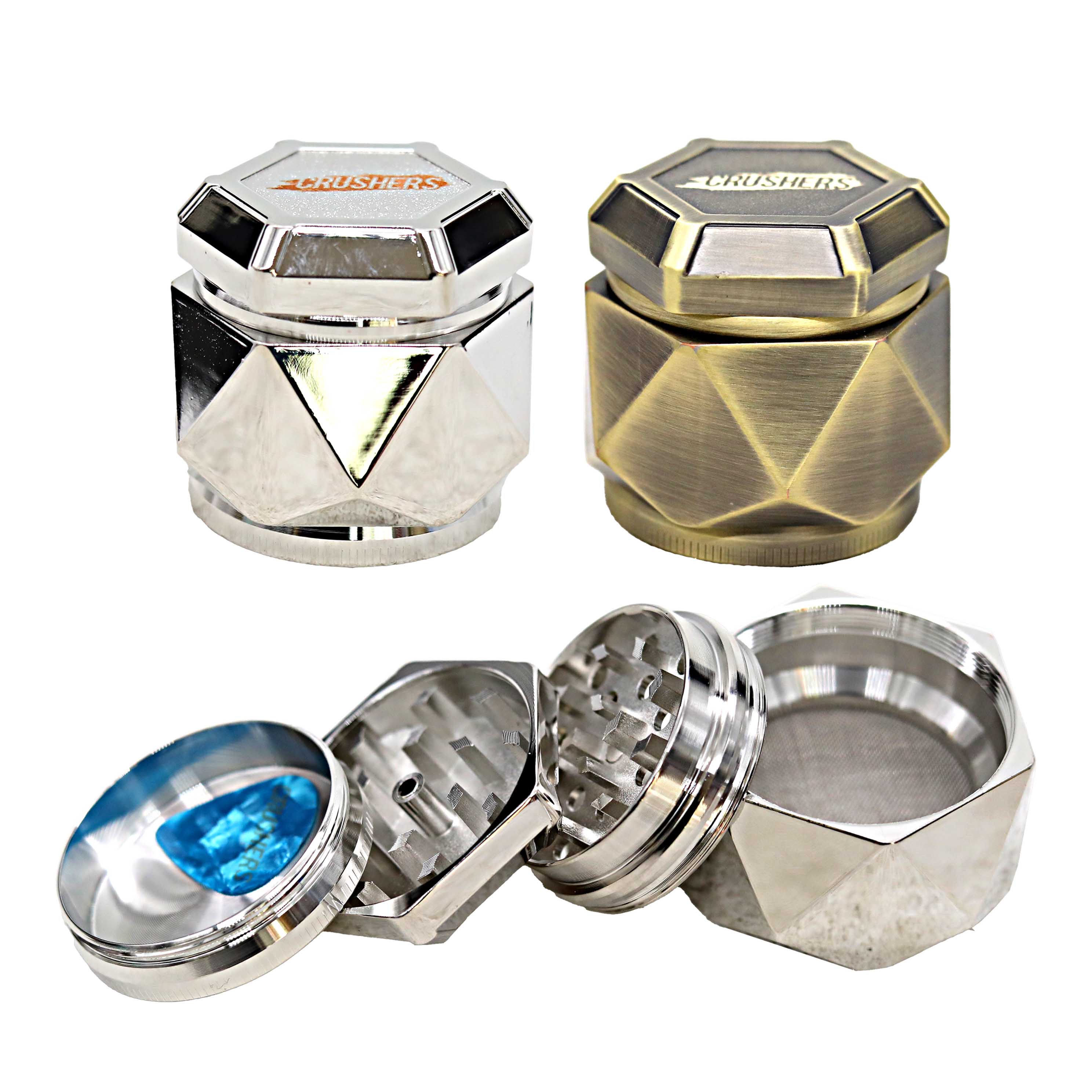 Crushers Geometrical Design With Hexagonal Top Metallic Body 4 Part Grinder (GR412) | 55mm | Assorted Colors product image