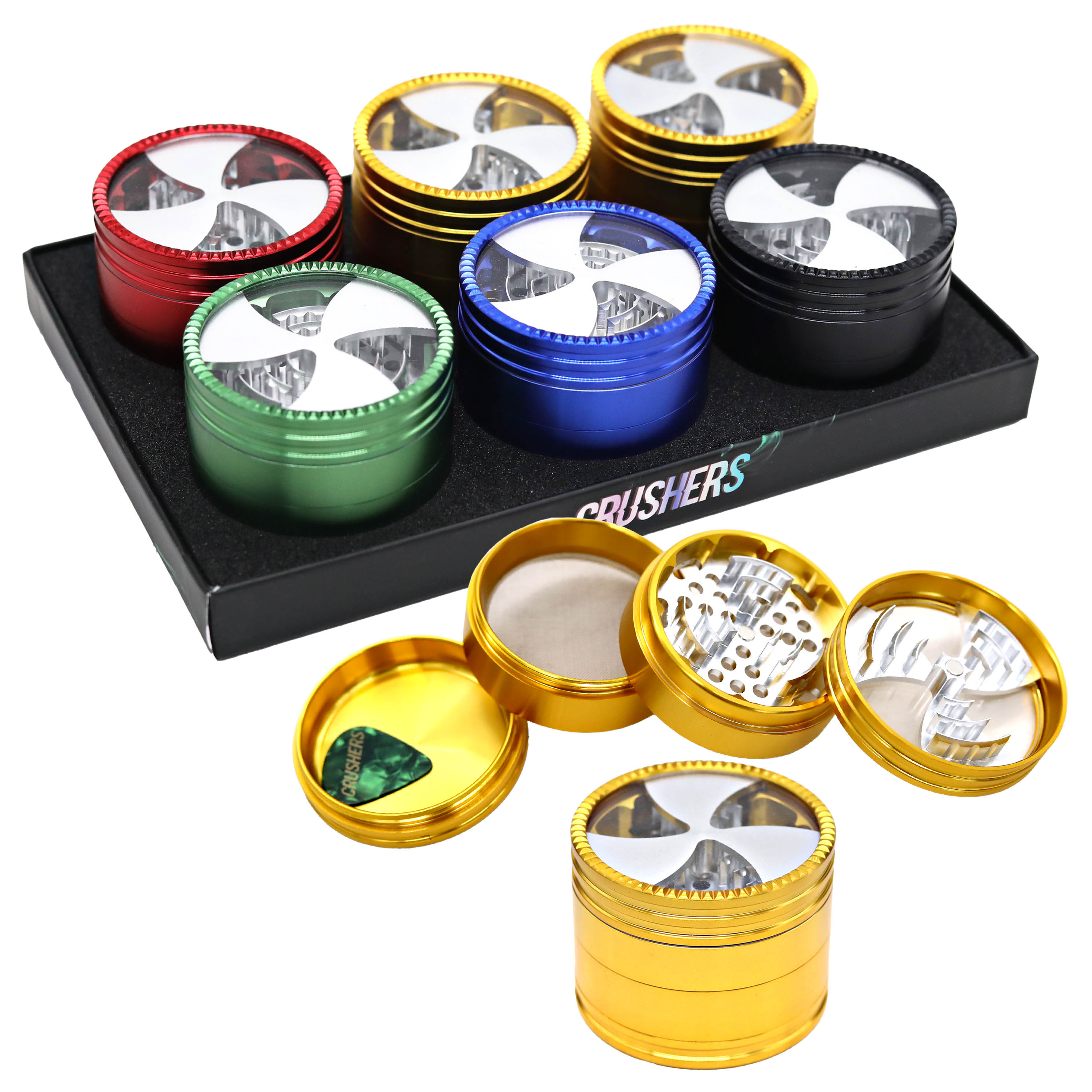 Crushers Matte Metallic Clear Top Fan Look 4 Part Grinder (GR418) | 63mm | Assorted Colors product image