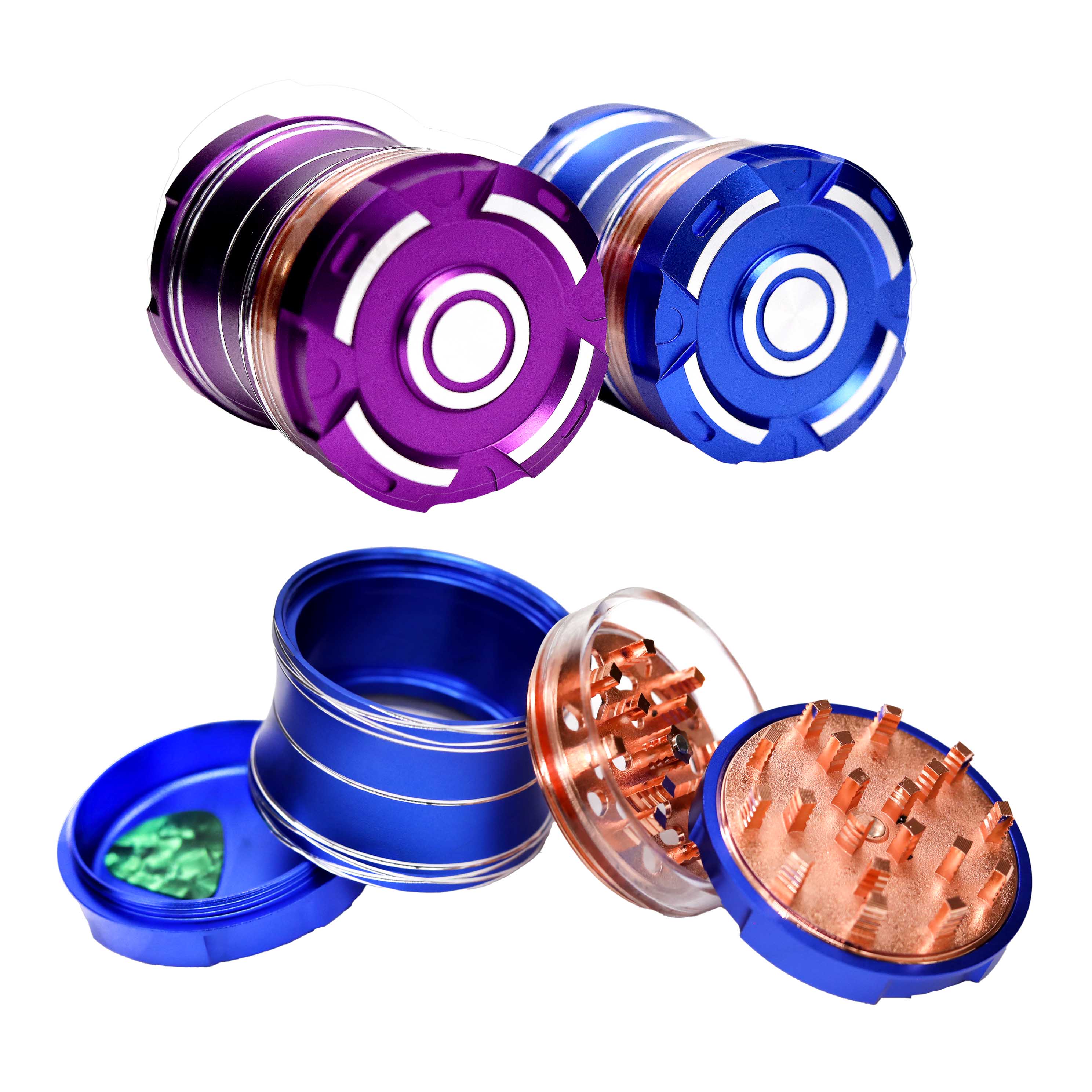Crushers Matte Metallic Rhodium Linings See Through 4 Part Grinder (GR514) | 63mm | Assorted Colors product image