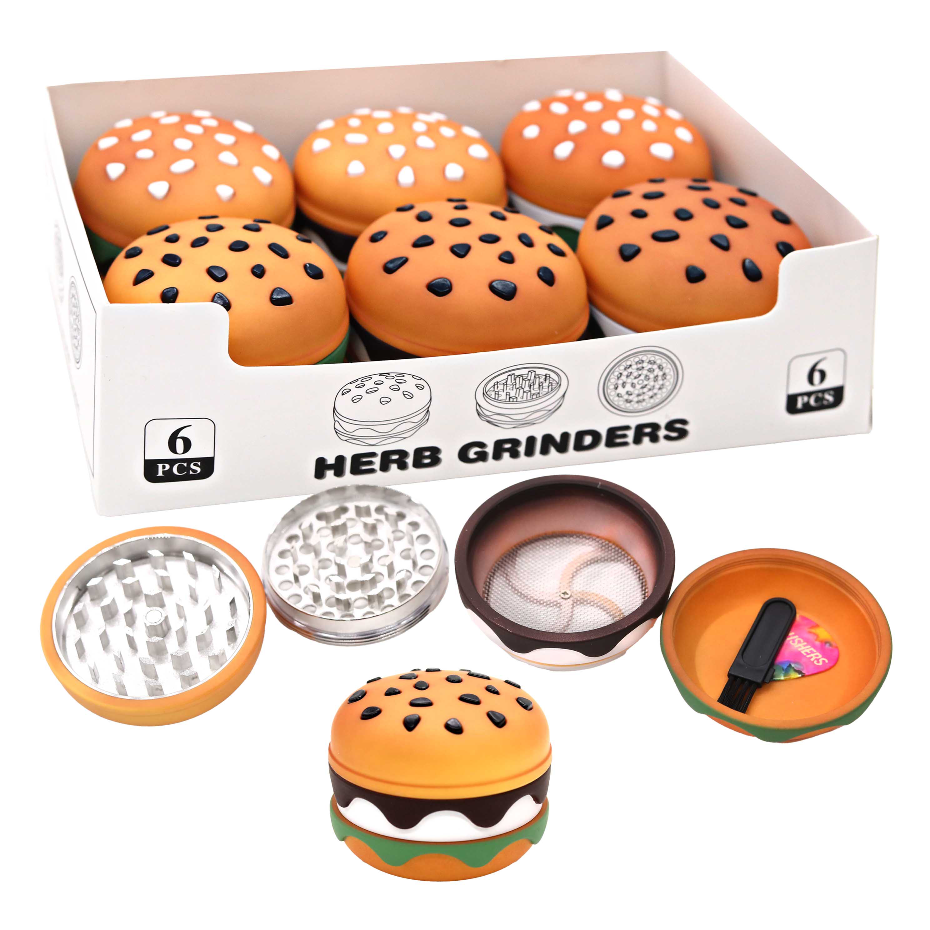 Crushers Hamburger Shaped 3 Part Herb Grinder (GR524) | 63mm | Assorted Colors product image