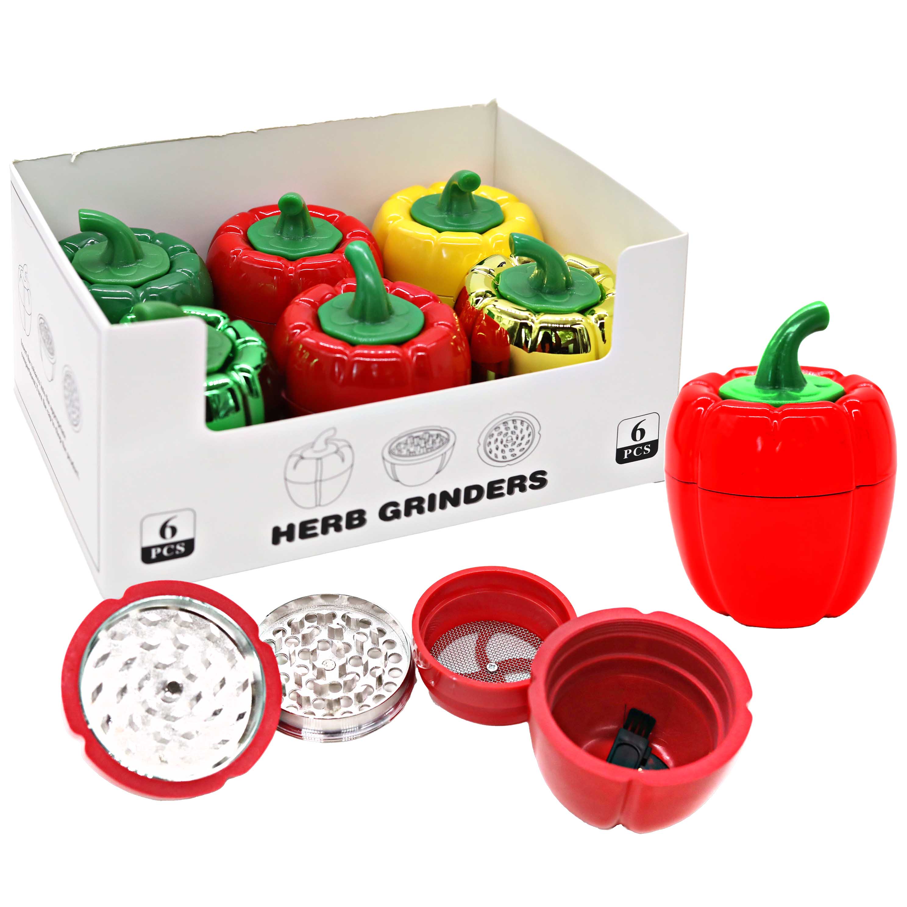 Crushers Double Shaded Chili Shaped 2 Part Herb Grinder (GR525) | 63mm | Assorted Colors product image