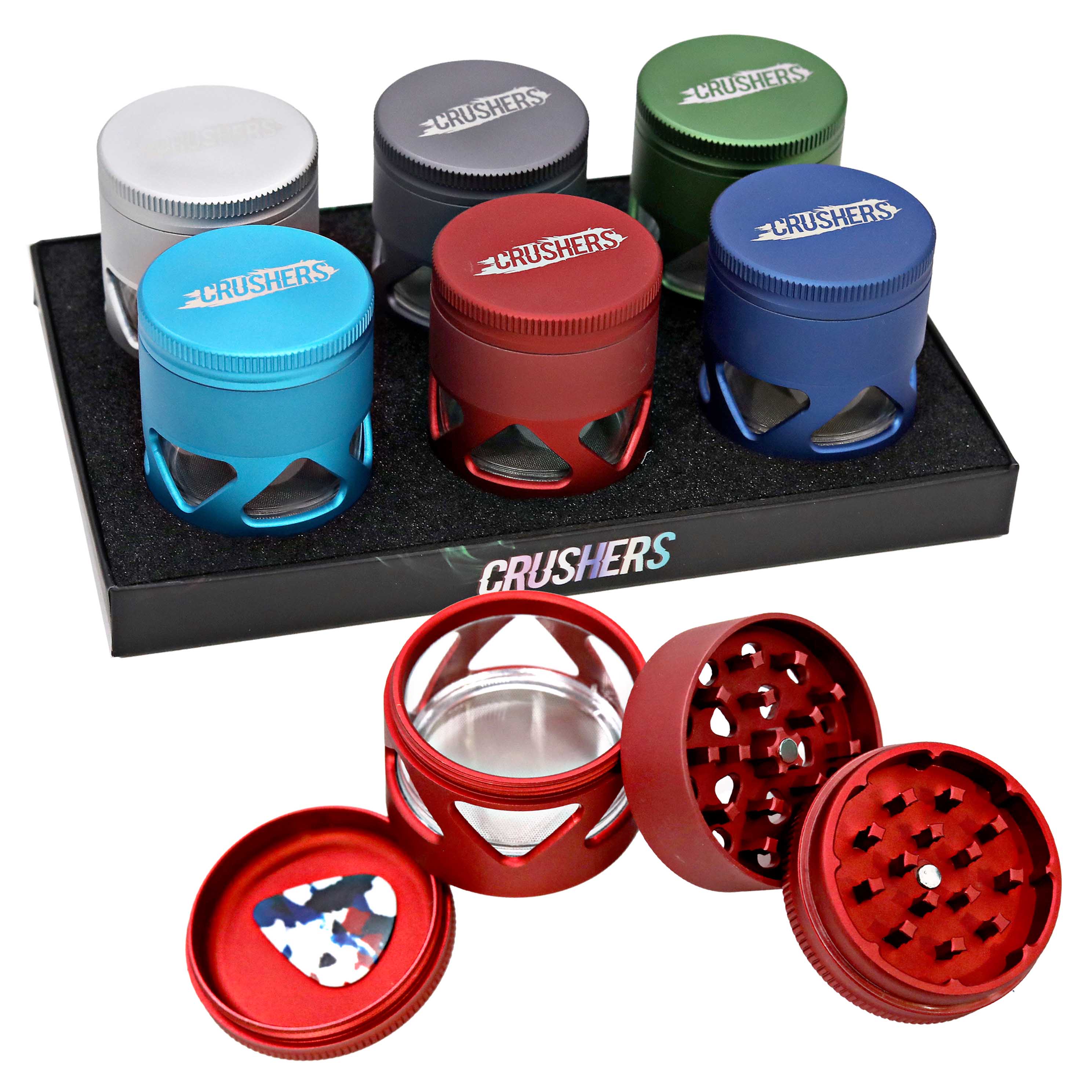Crushers Matte Metallic Triangular See Through Look 4 Part Grinder | 63mm | (GR9010) | Assorted Colors product image