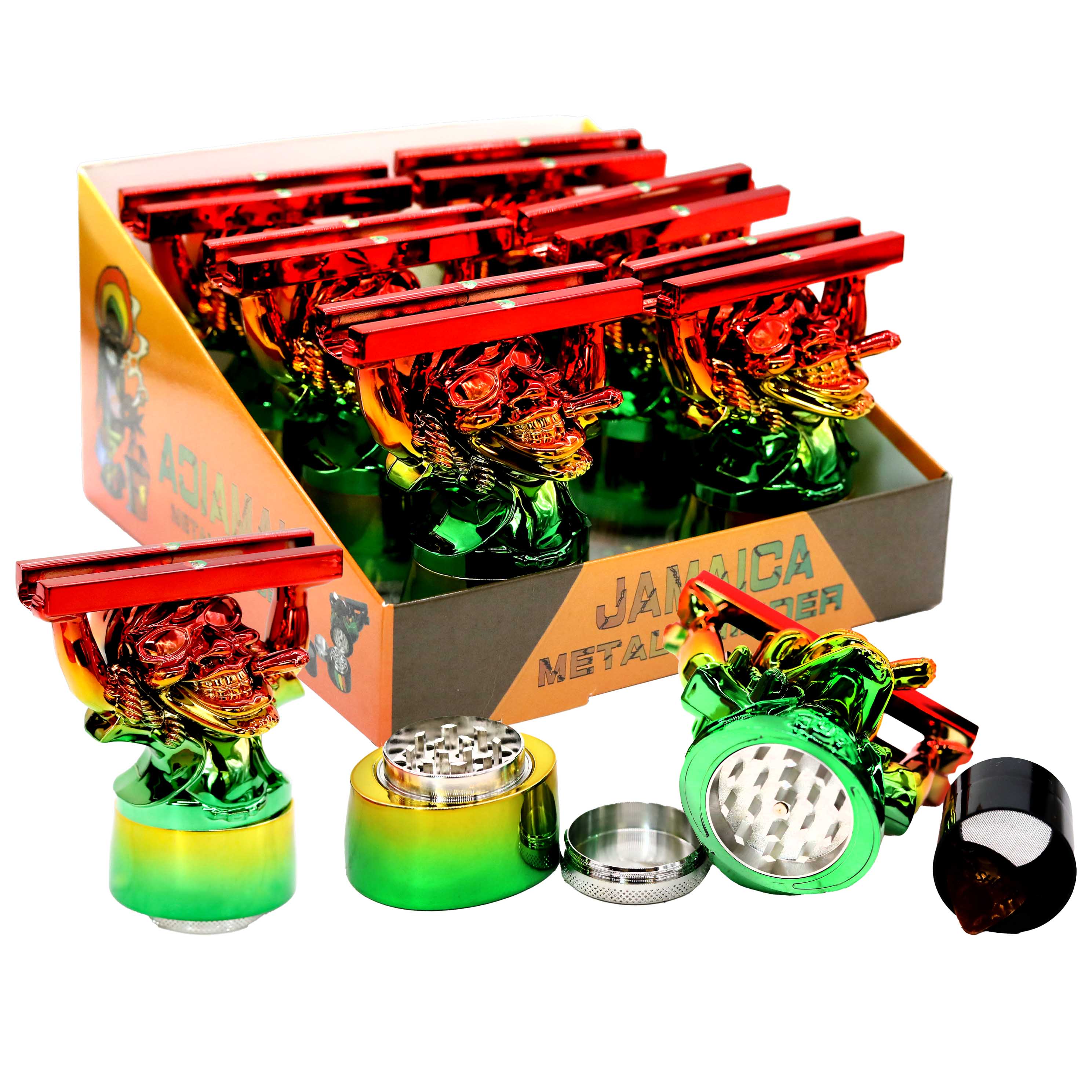 Crushers Chrome Plated Smoking Rasta Holding Skates 2 Part Plastic Grinder (GR9022)  product image