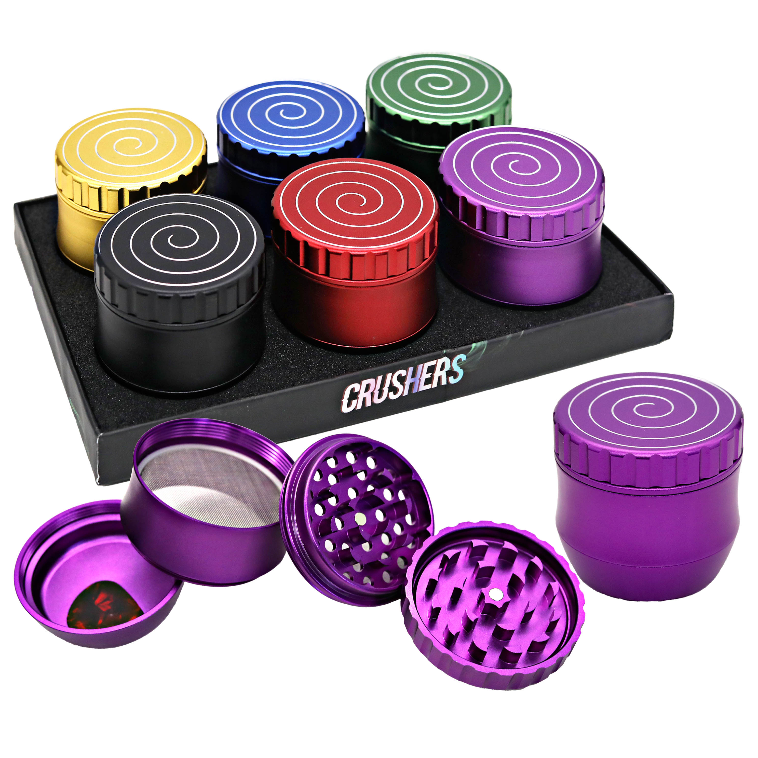 Crushers Mug Shaped Circular Design On Top 4 Part Grinder (GR912) | 63mm | Assorted Colors product image
