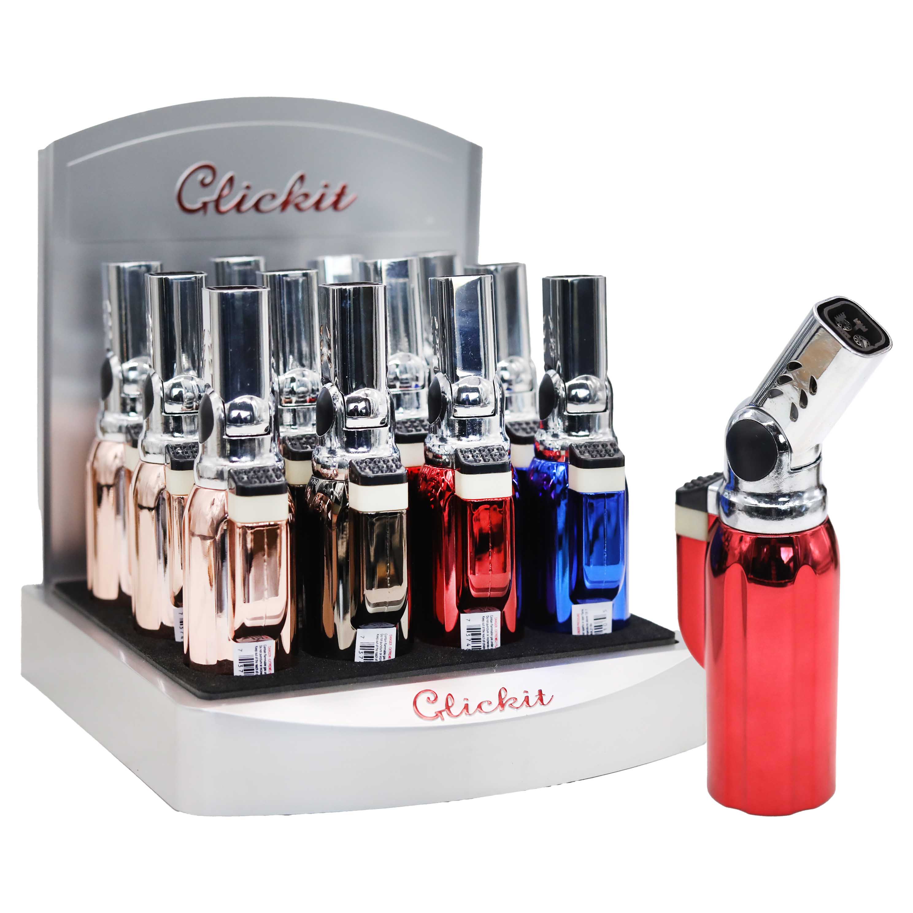 CLICKIT Metallic Finish Bent Neck Torch Lighters (GT-010) | 6.5 inch | 12 Count Display product image