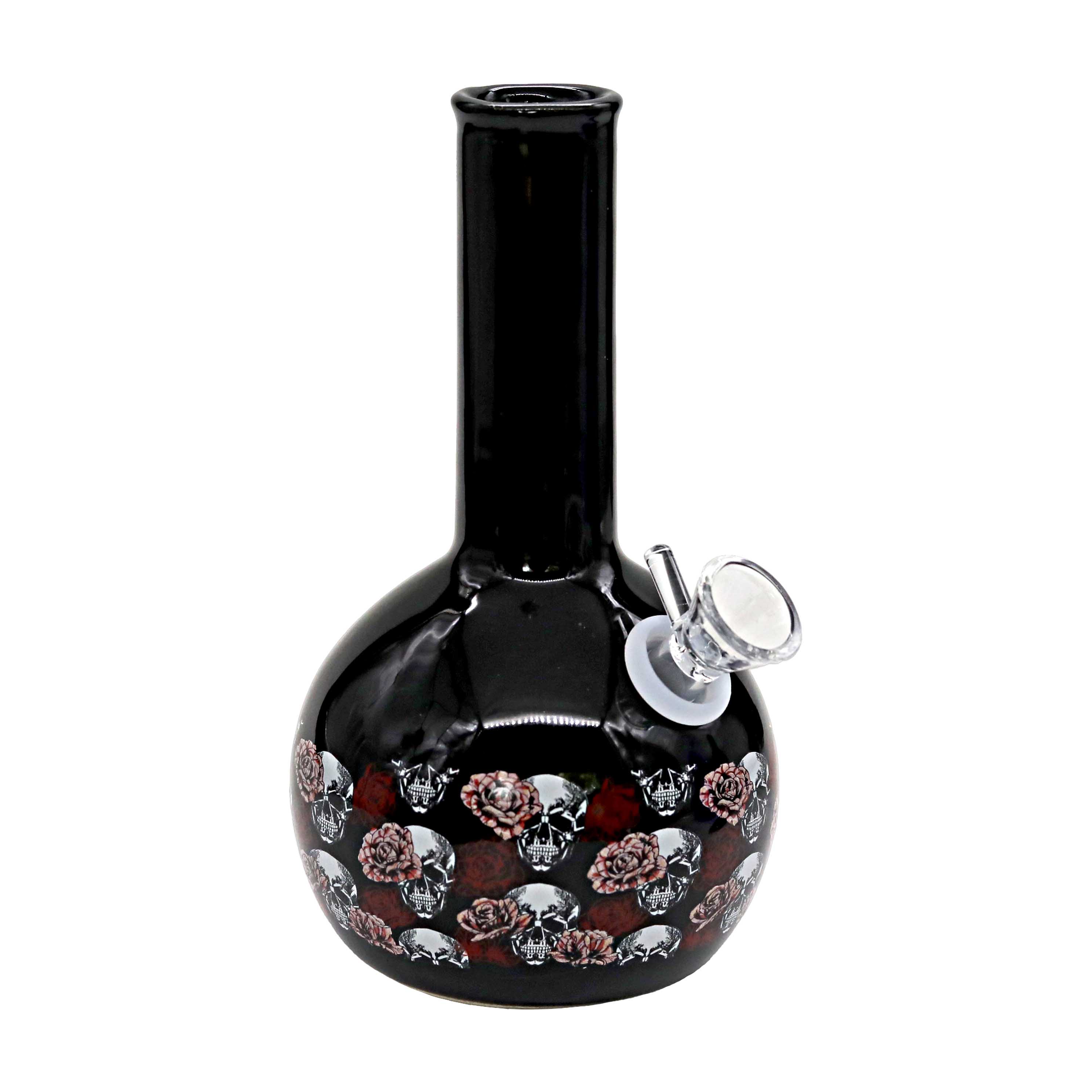 Skull & Roses Vas Shaped Ceramic Waterpipe (H313) | 8 inch | Assorted Colors product image