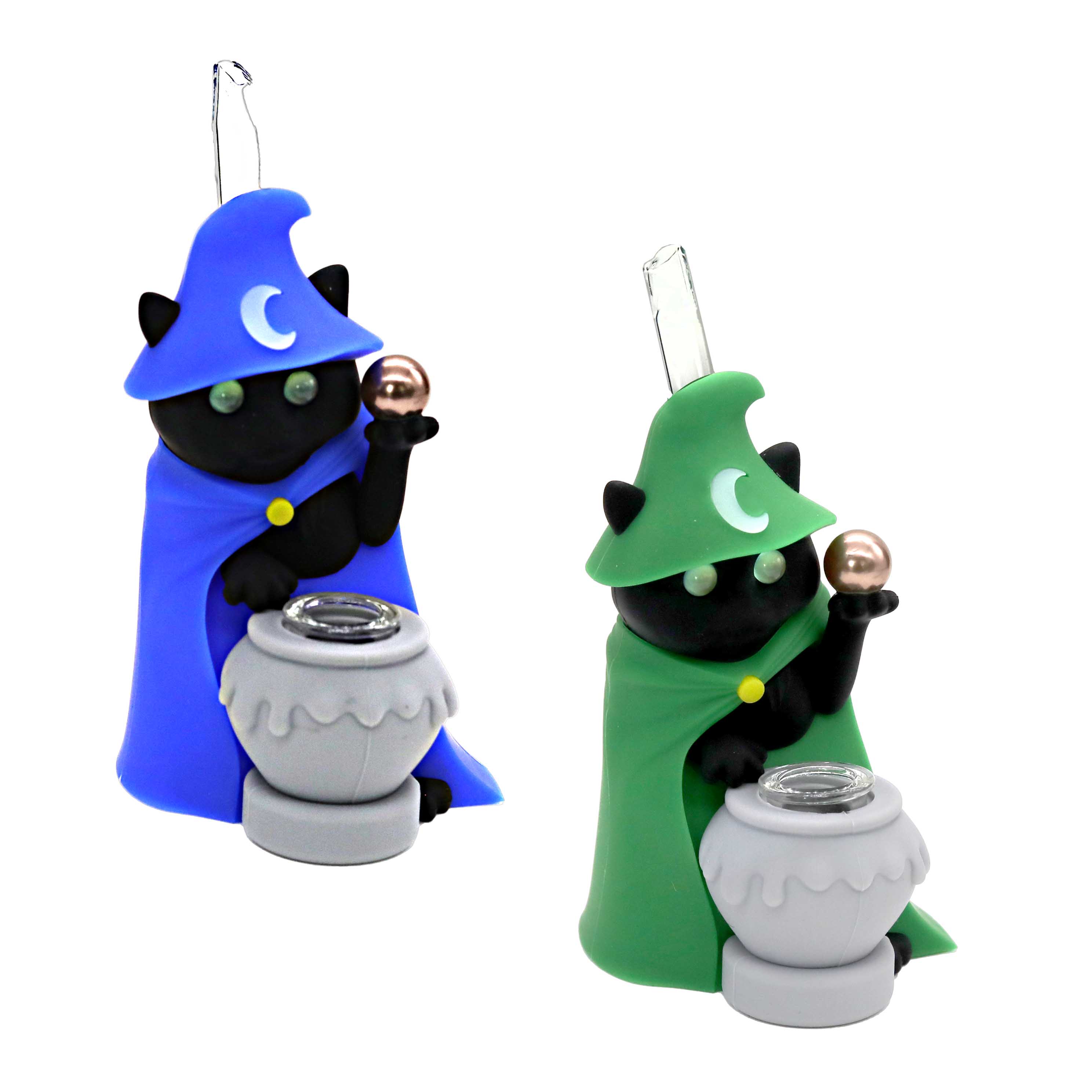 Resin Wizard Cat Silicone Waterpipe (H386) | 7 inch | Assorted Colors product image
