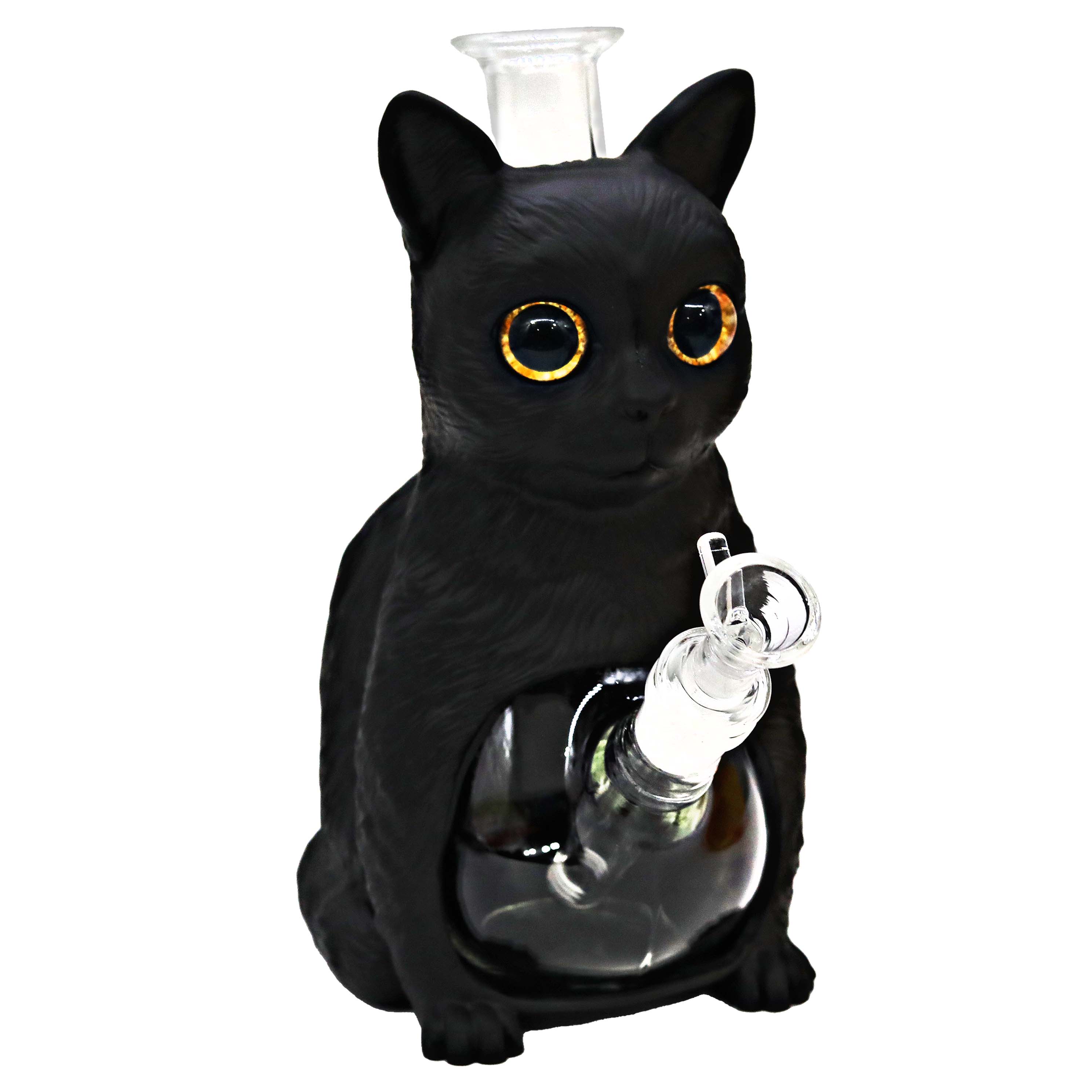 Black Tabby Cat Silicone Waterpipe (H497-A) | 8.8 inches product image