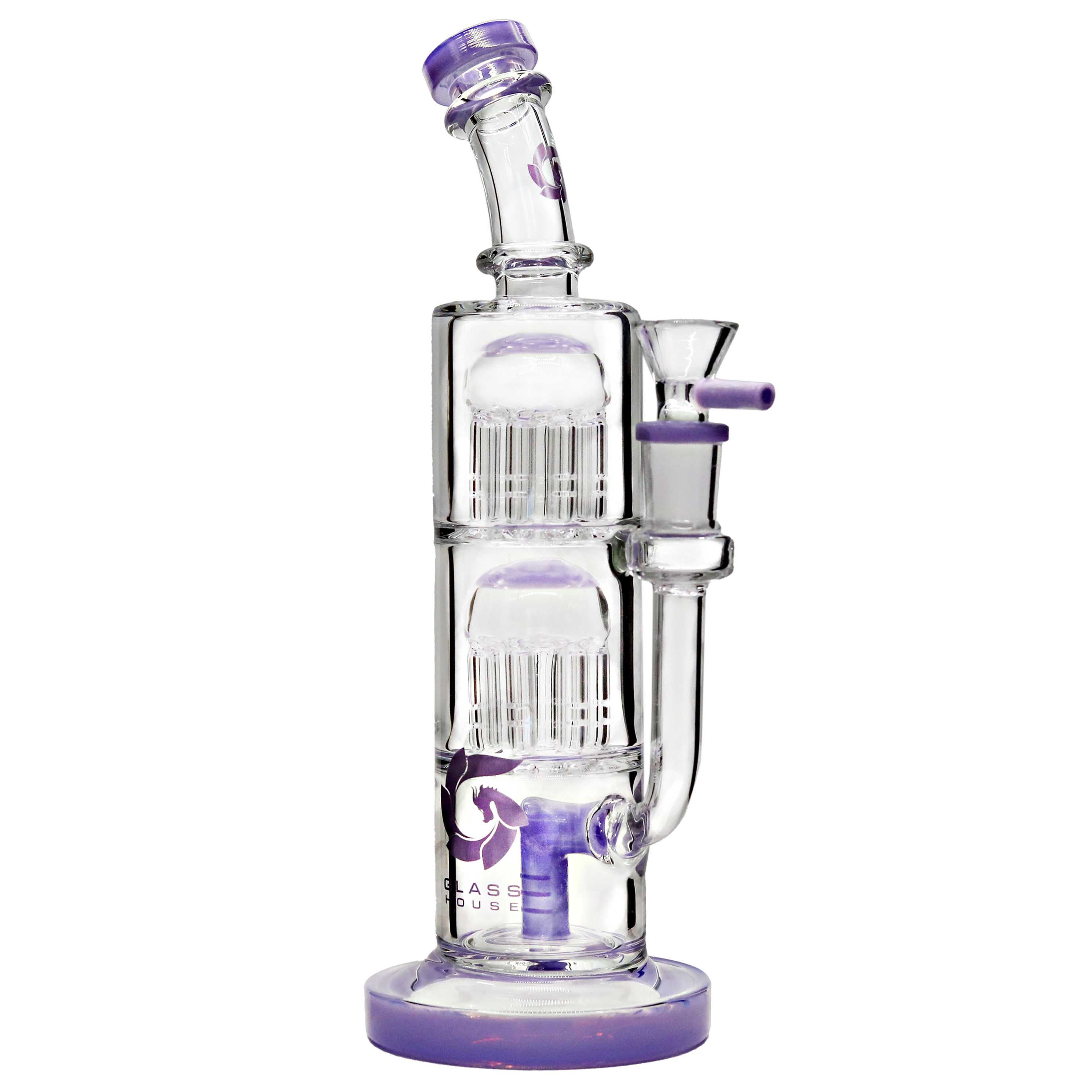 Glass House Double Tree Arm Perc Staright Waterpipe (HE-084) | 10 inch | Assorted Colors product image