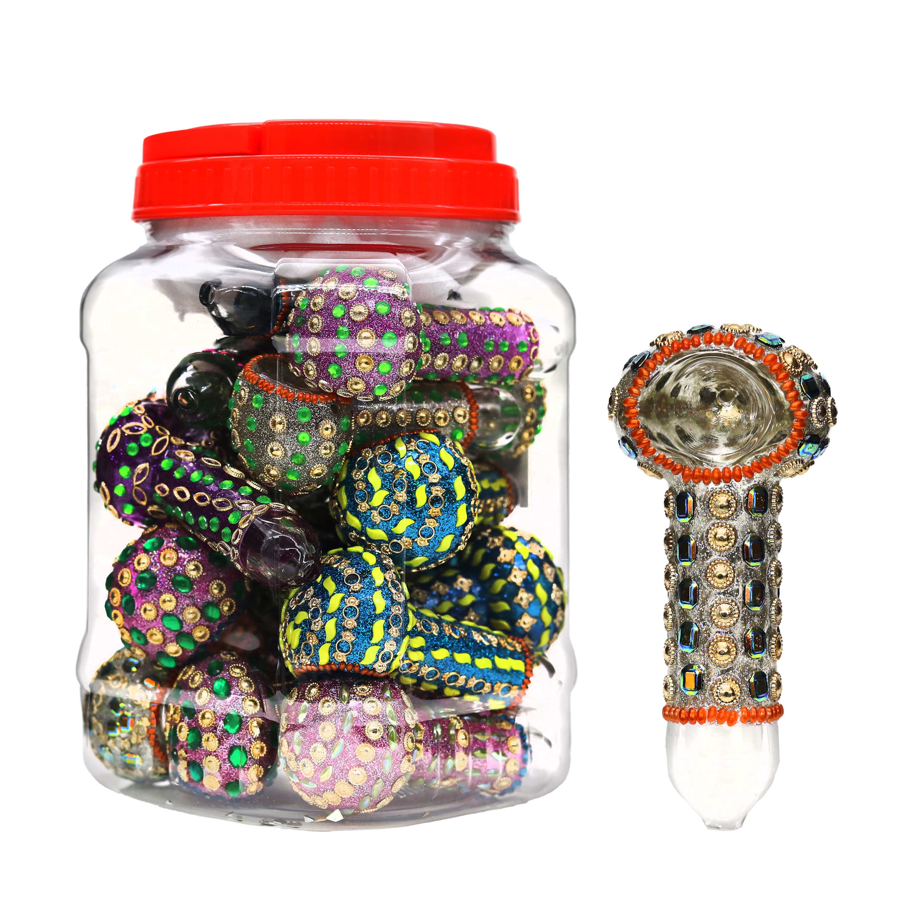 Sparking Base Jeweled Studded Handpipe (HP136 JP) | 4 inch | 20 Count Display product image