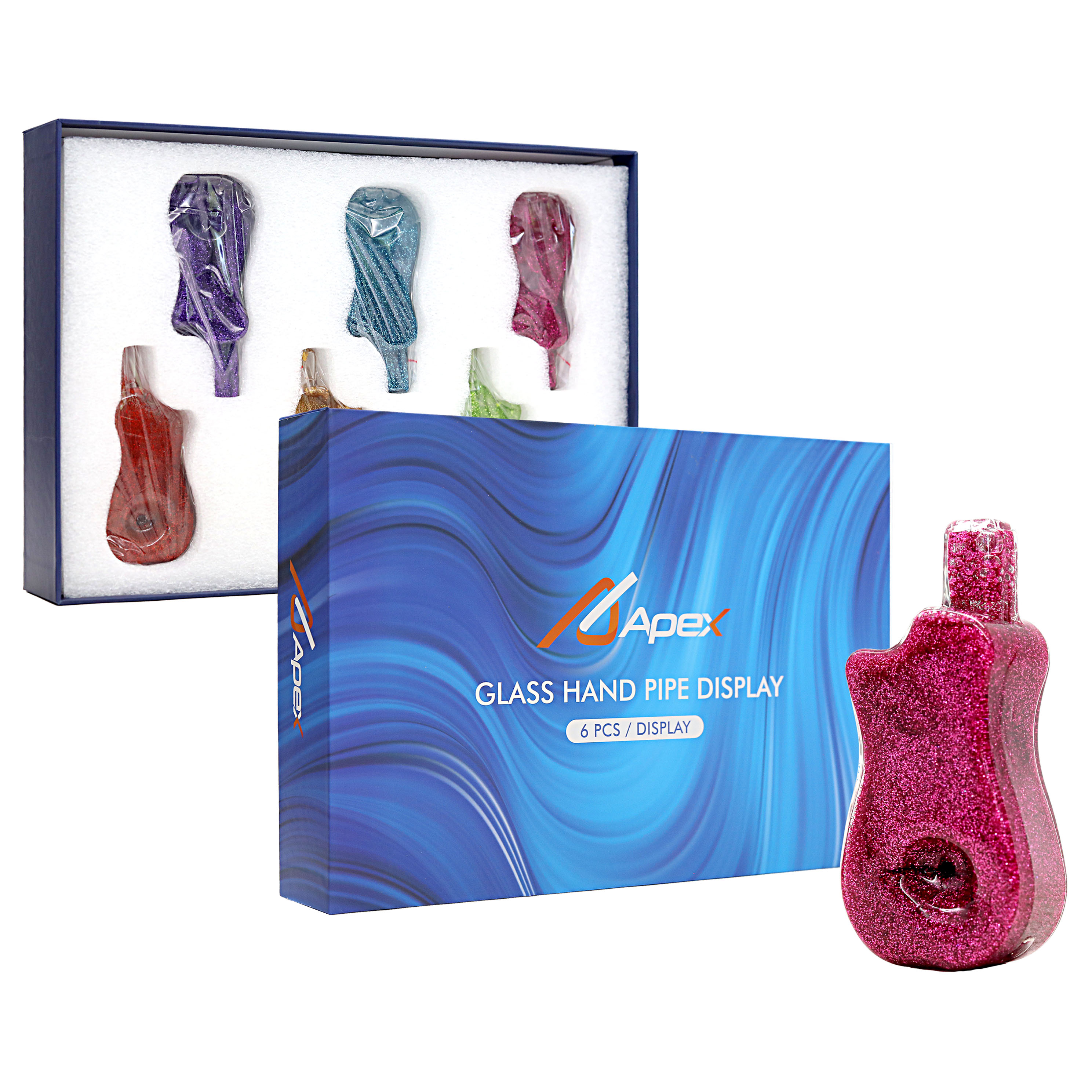 Apex Guitar Design Glittering Handpipe (HPD-41) | 5 inch | 6 Count Display | Assorted Colors product image