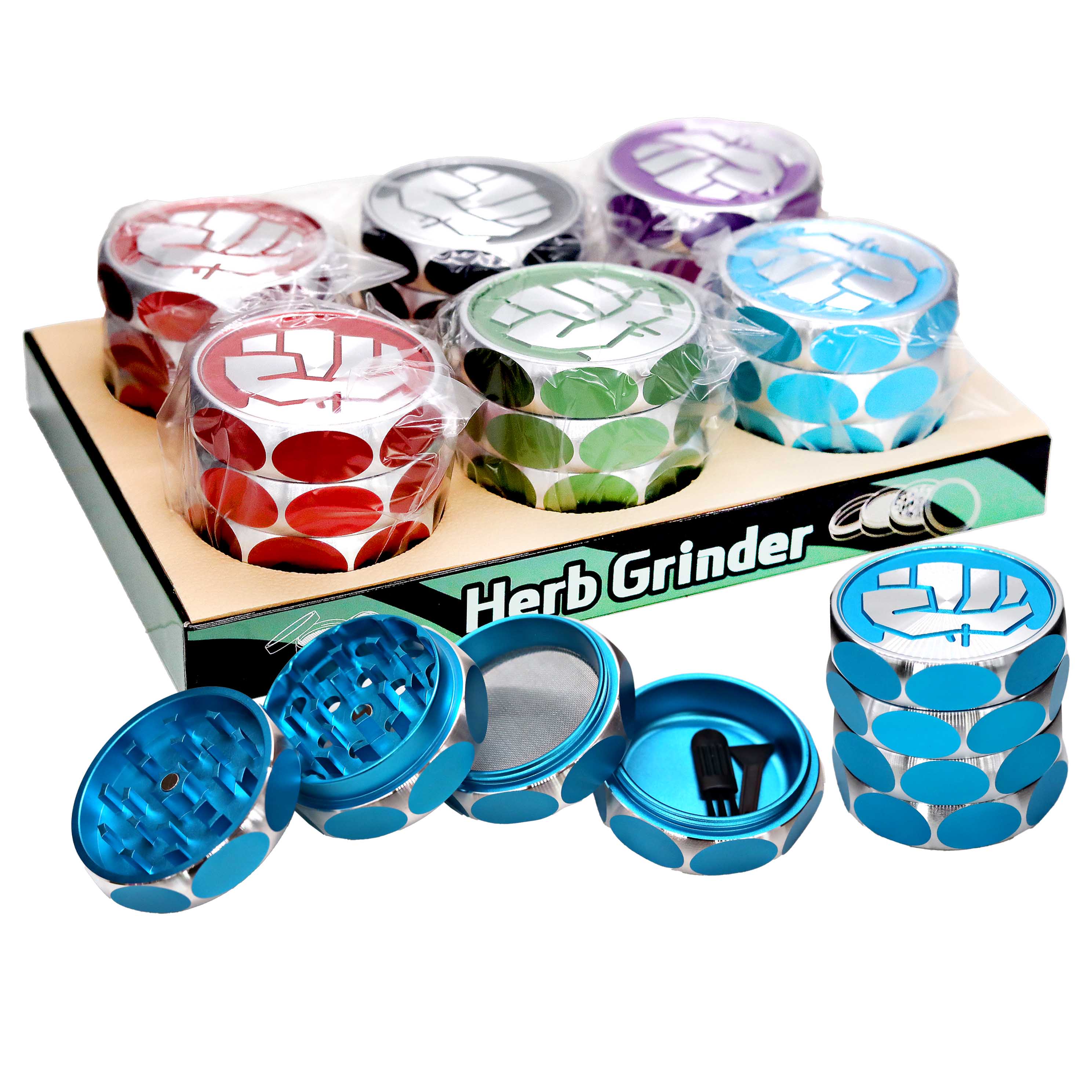 Hipster Grip Supreme With Fist Logo On Top Aluminum 4 Part Grinder (HU013) | 55mm | Assorted Colors product image