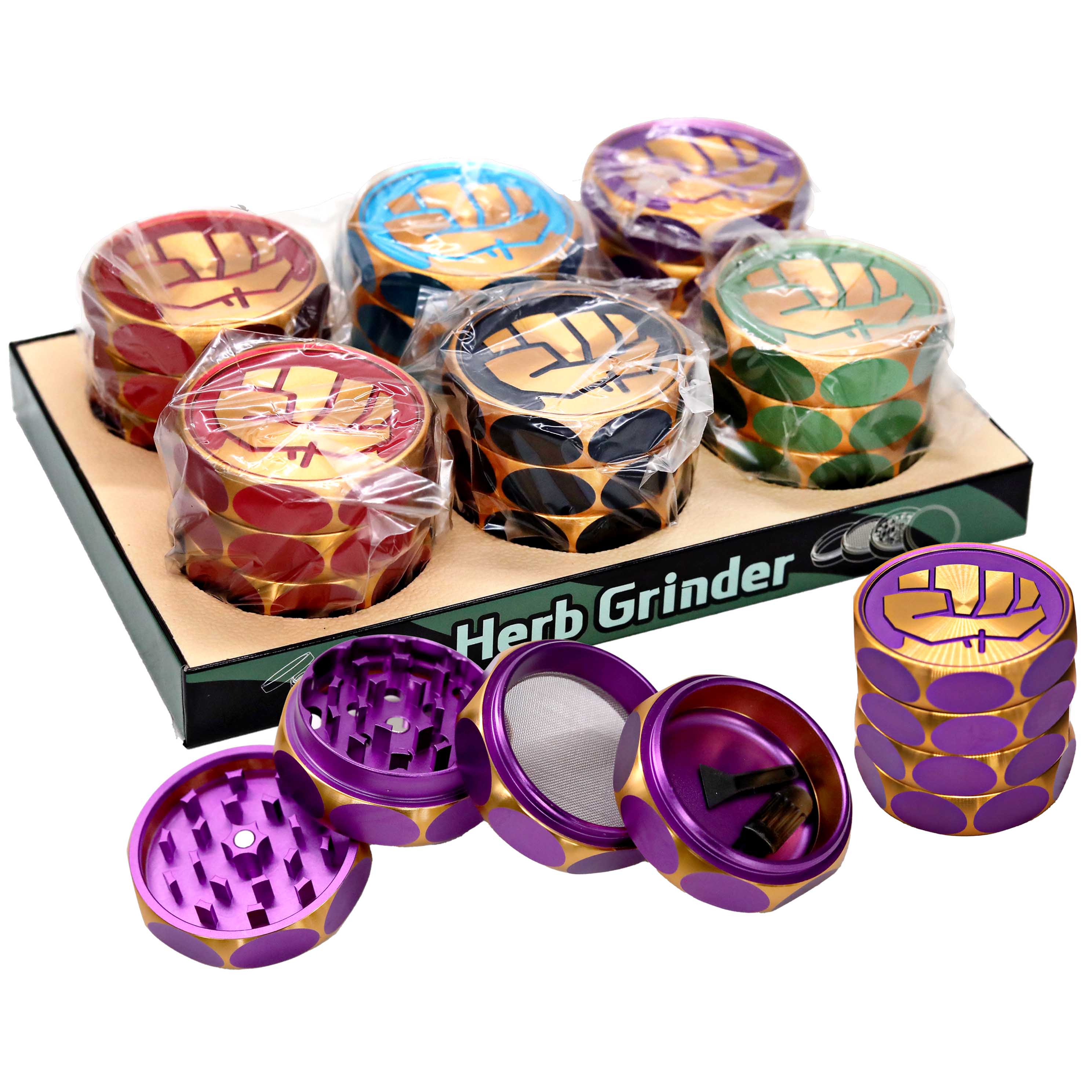 Hipster Fist Elite With Grip Aluminum 4 Part Grinder (HU014) | 55mm | Assorted Colors product image