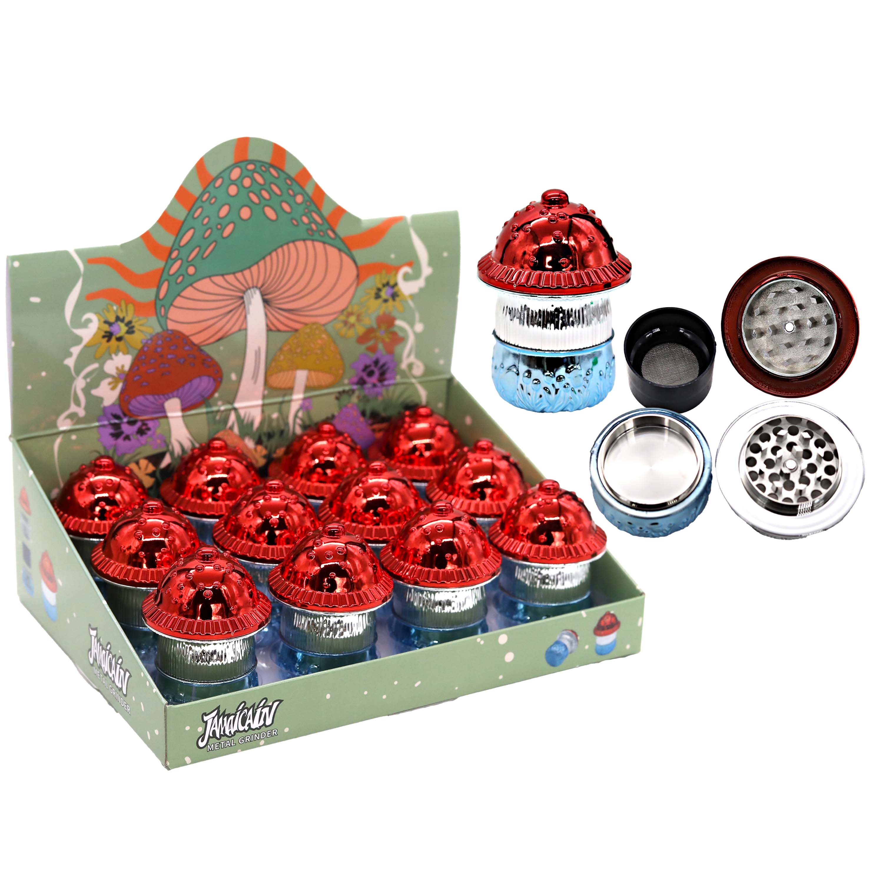 Take It Easy Jamaican Shroom Shred Herb Grinder (HX307) | 60mm | 12 Count Display  product image
