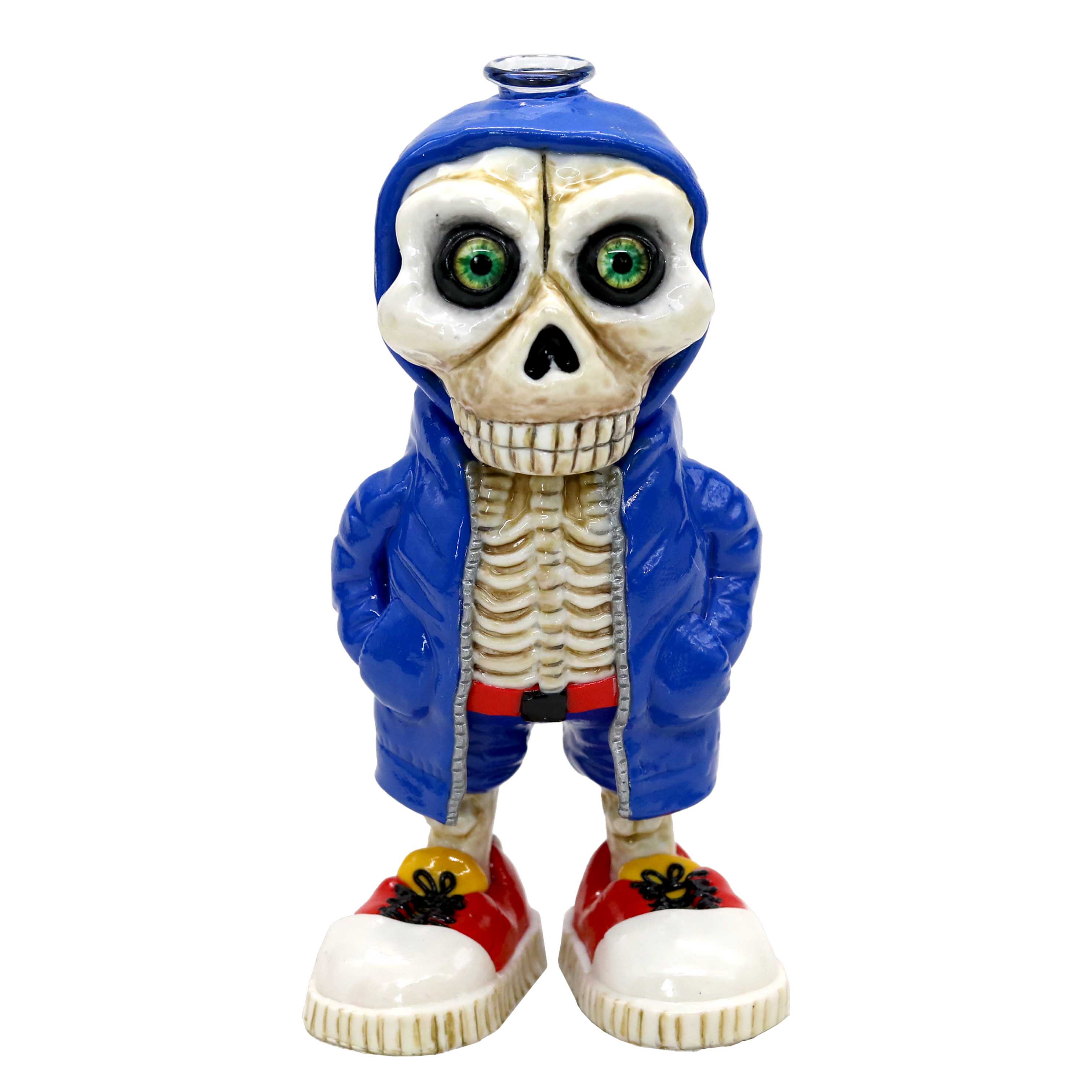 Hand Painted Skull With Blue Hoody Waterpipe (AL6211) | 7 inch  product image