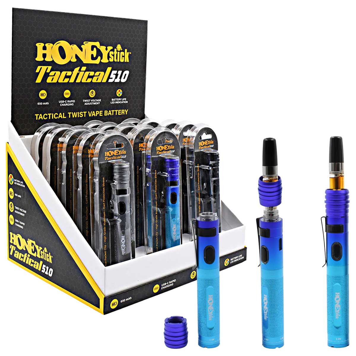 HoneyStick Tactical Twist 510 Vape Battery (H153-POP) | 15 Count Display product image