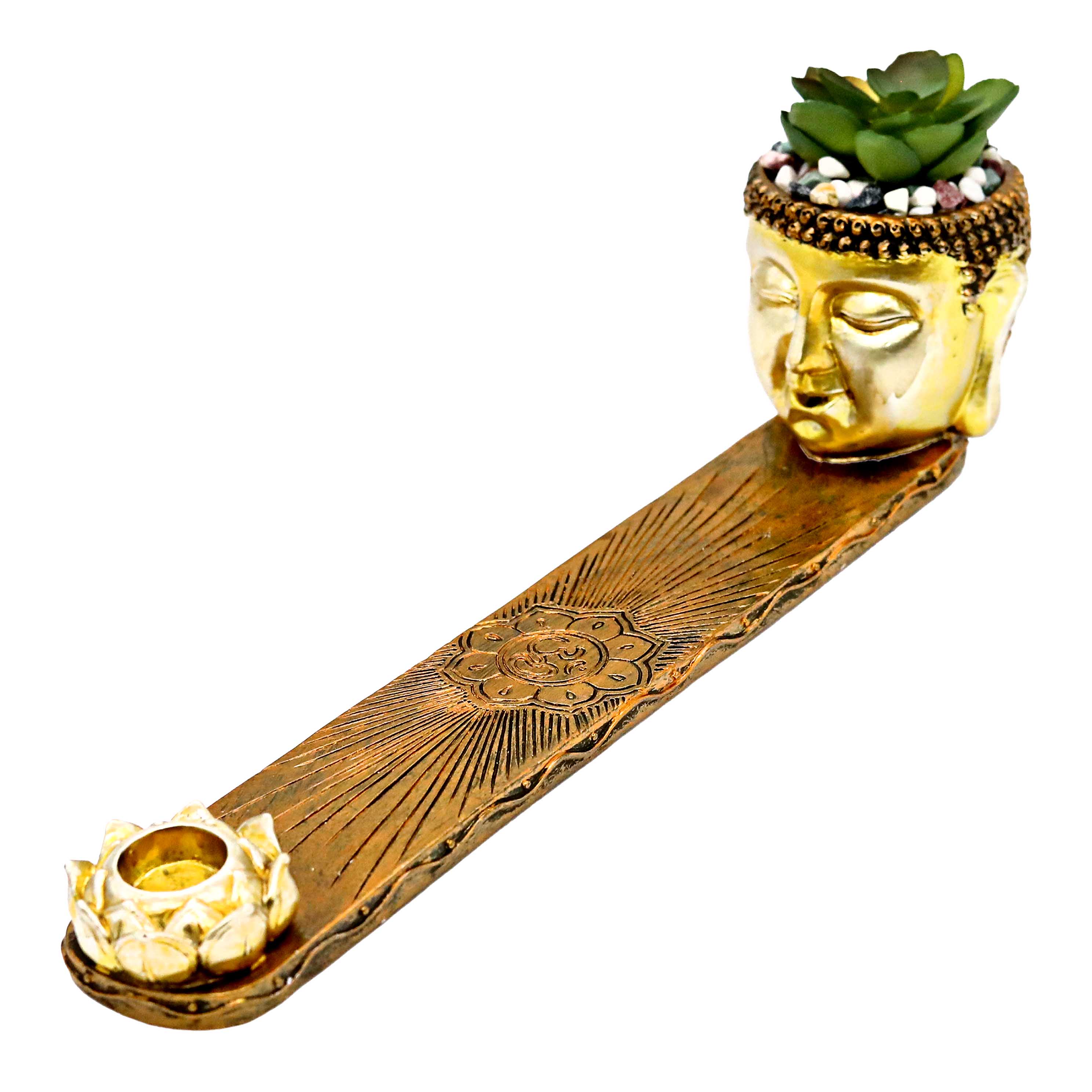 Fujima Buddha Polystone Incense Burner With Plant (IBP14) | 12.5 inch product image
