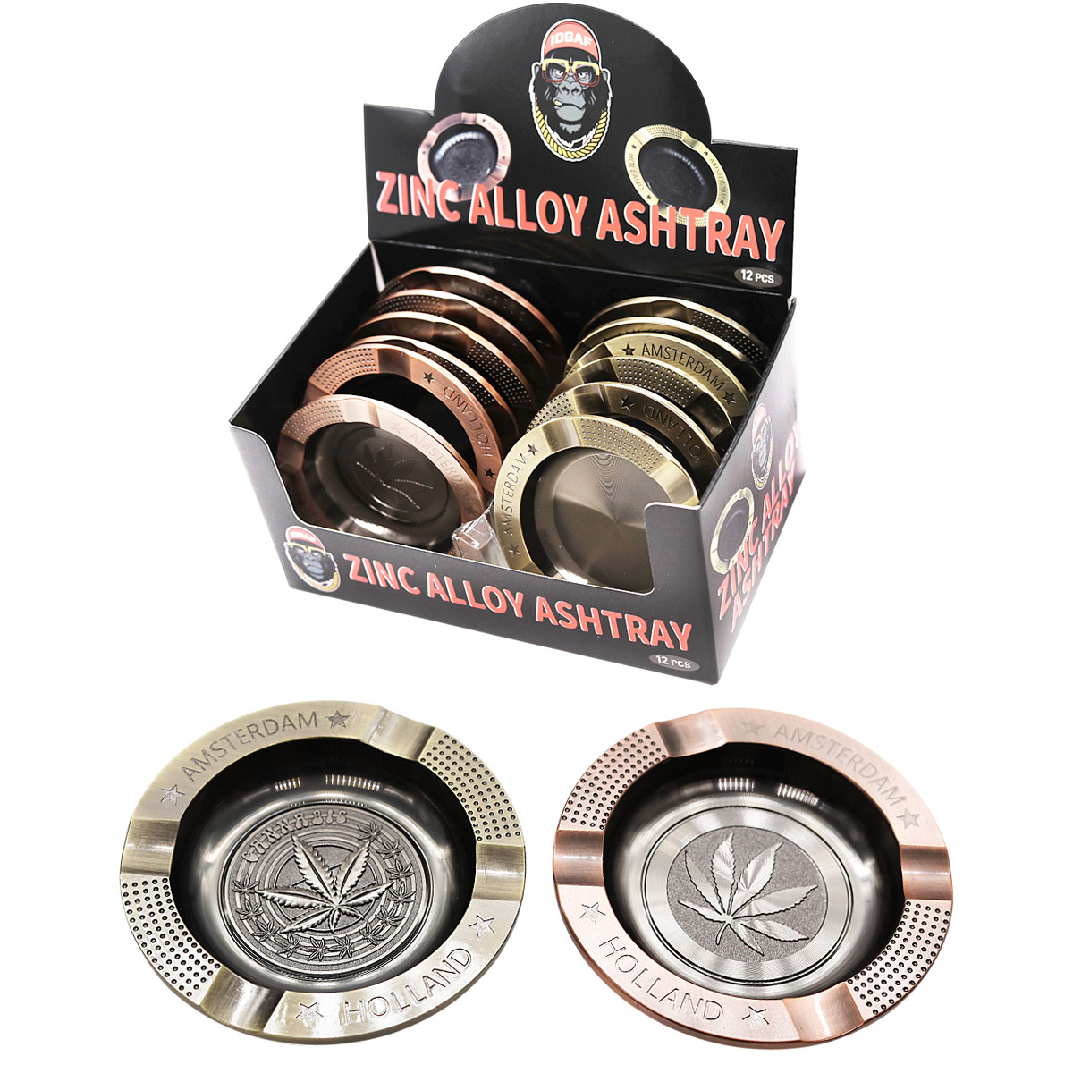 IDGAF Zinc Alloy Metal Ashtray (ASH260) | 12 Count Display | Assorted Colors product image