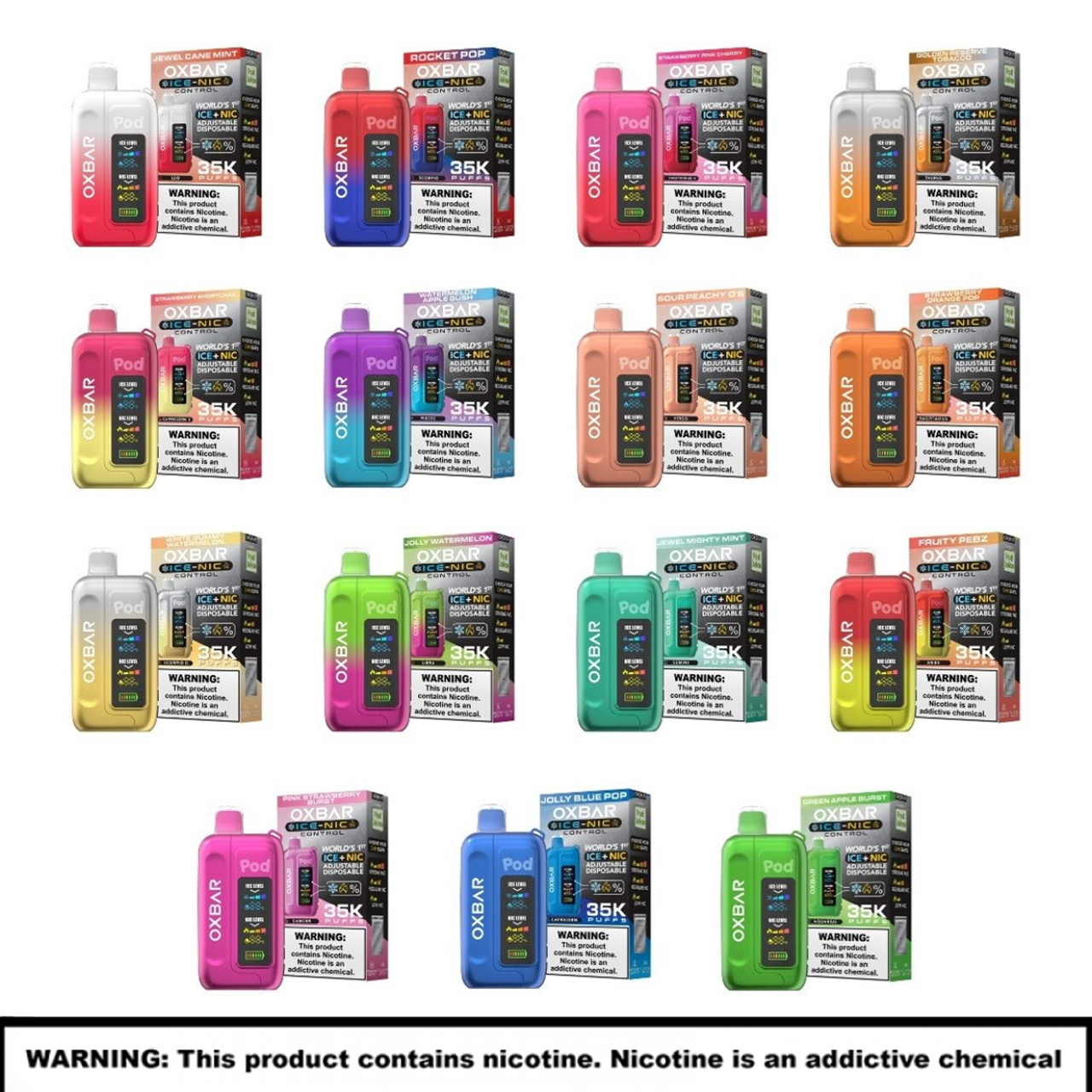 Pod Juice X Oxbar Ice+Nic Adjustable Disposables | 5% Nicotine | 35000 Puffs | 5 Count Display product image
