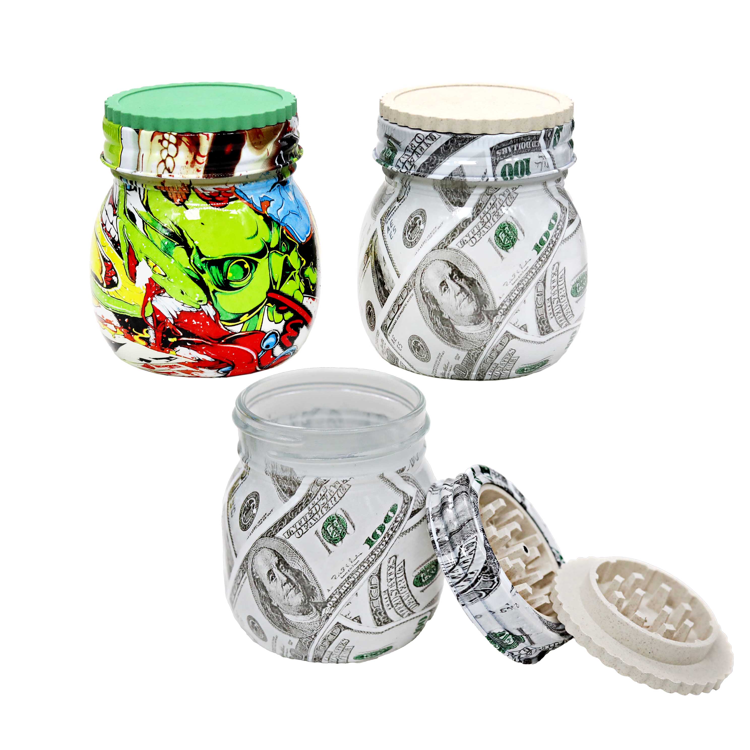 Hall Of Weed Stash Jar And Grinder Set (JAR003) | 300ml | Assorted Designs - image 1 of 2
