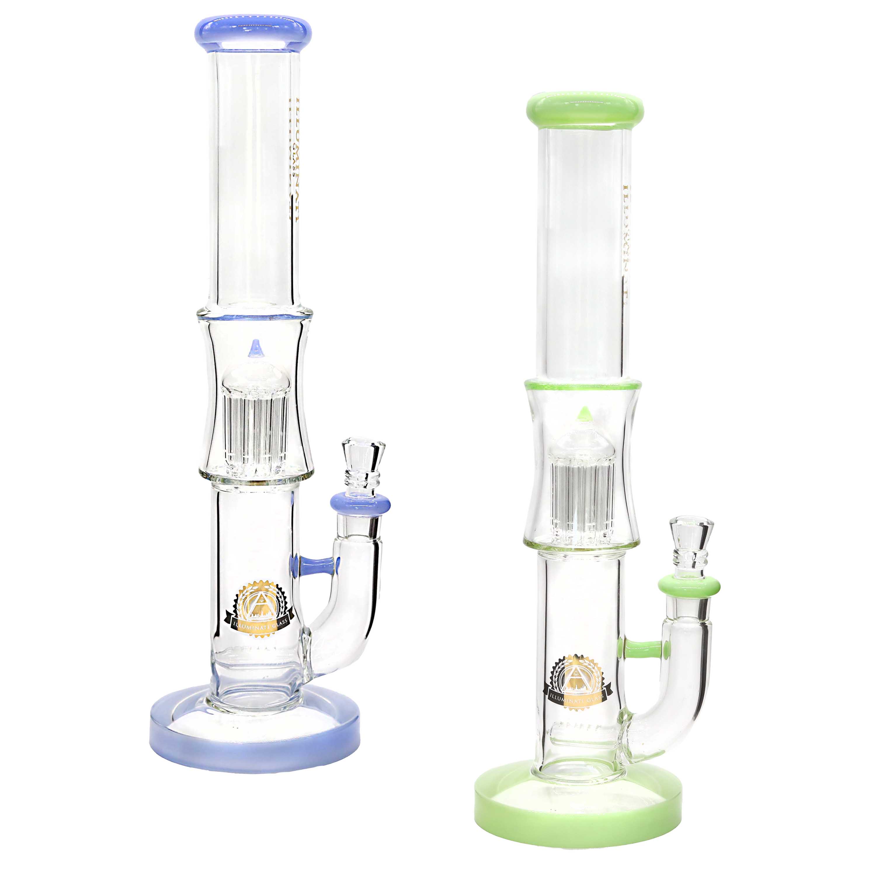 Illuminati Glass Tall Gridded Inline Tree Arm Perc Staright Waterpipe (JDG16) | 16 inches | Assorted Colors product image