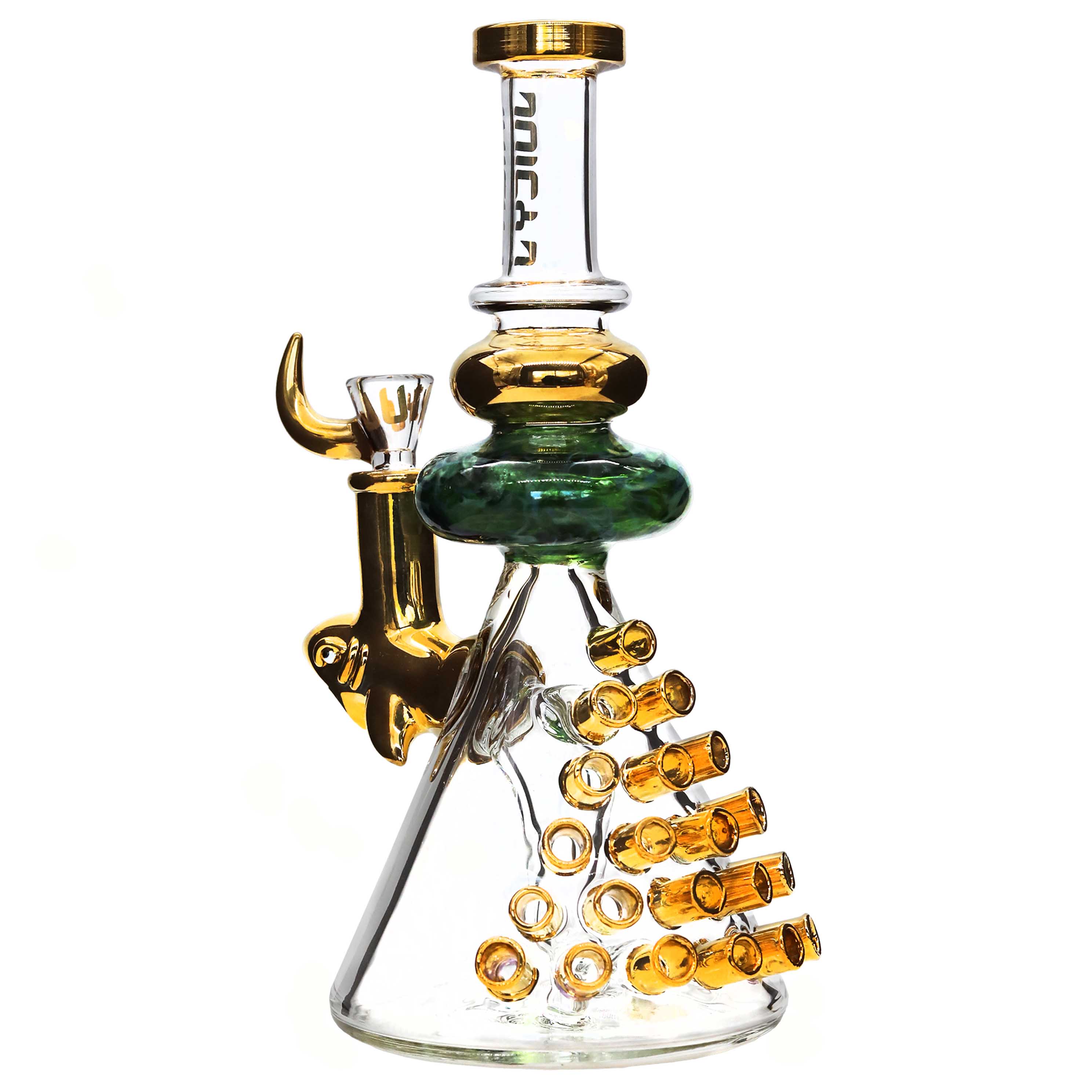 Cheech Shark Face With Gold Pipes Beaker Waterpipe (JJ-273) | 10 inch  product image