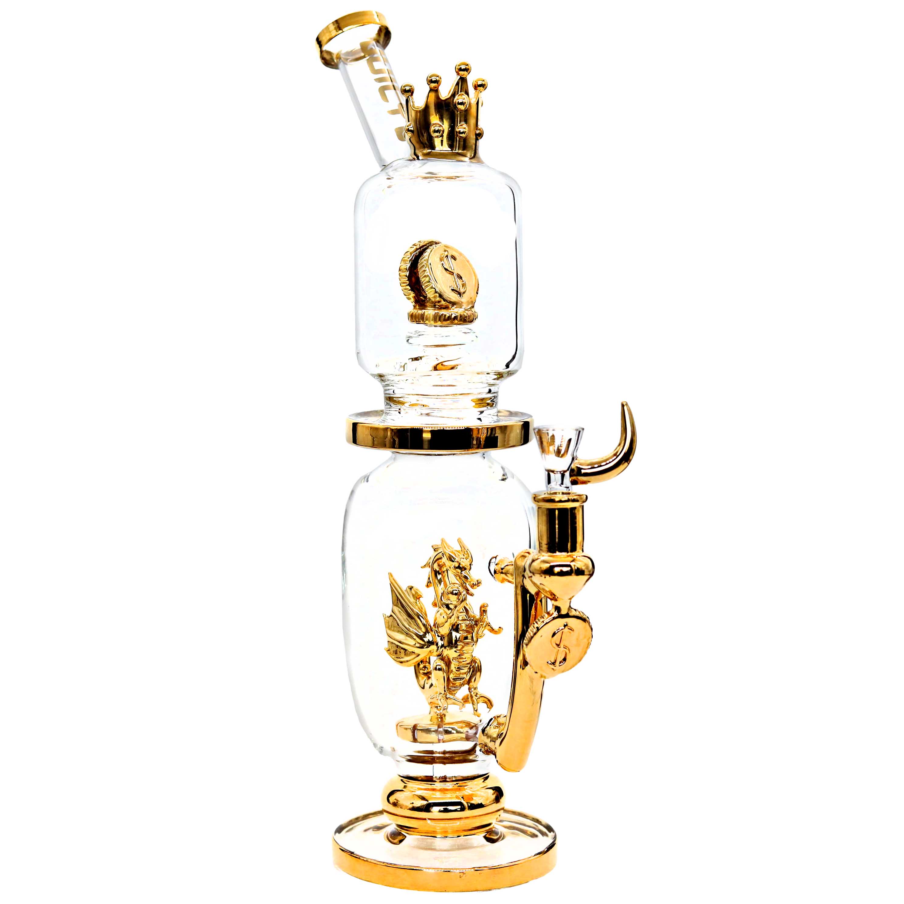 Cheech Juicy J Gold Dollar Coin And Dragon Matrix Perc Trophy Shaped Waterpipe (JJ-314) | 20 inch product image
